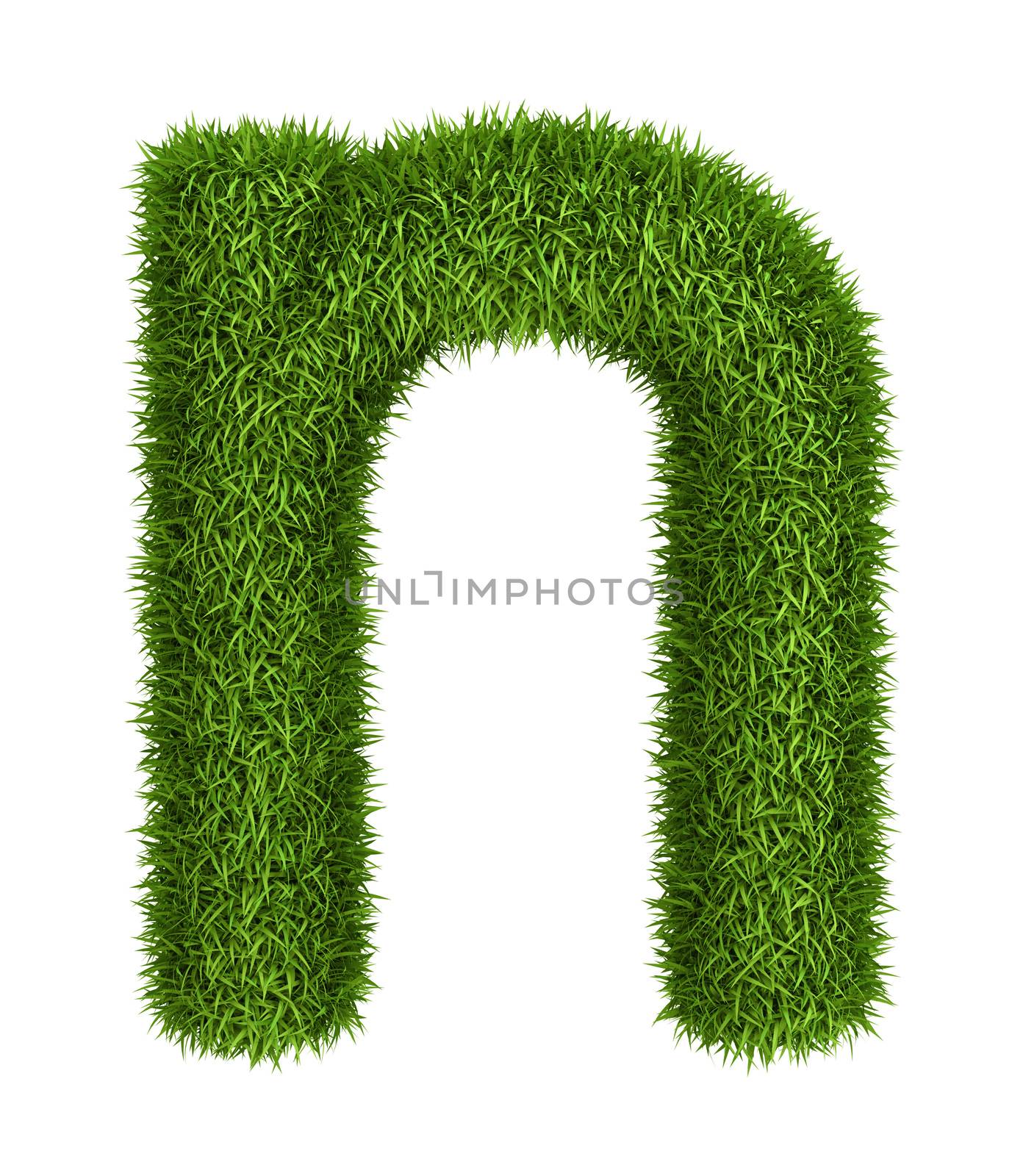 Letter n lowercase photo realistic grass ecology theme on white