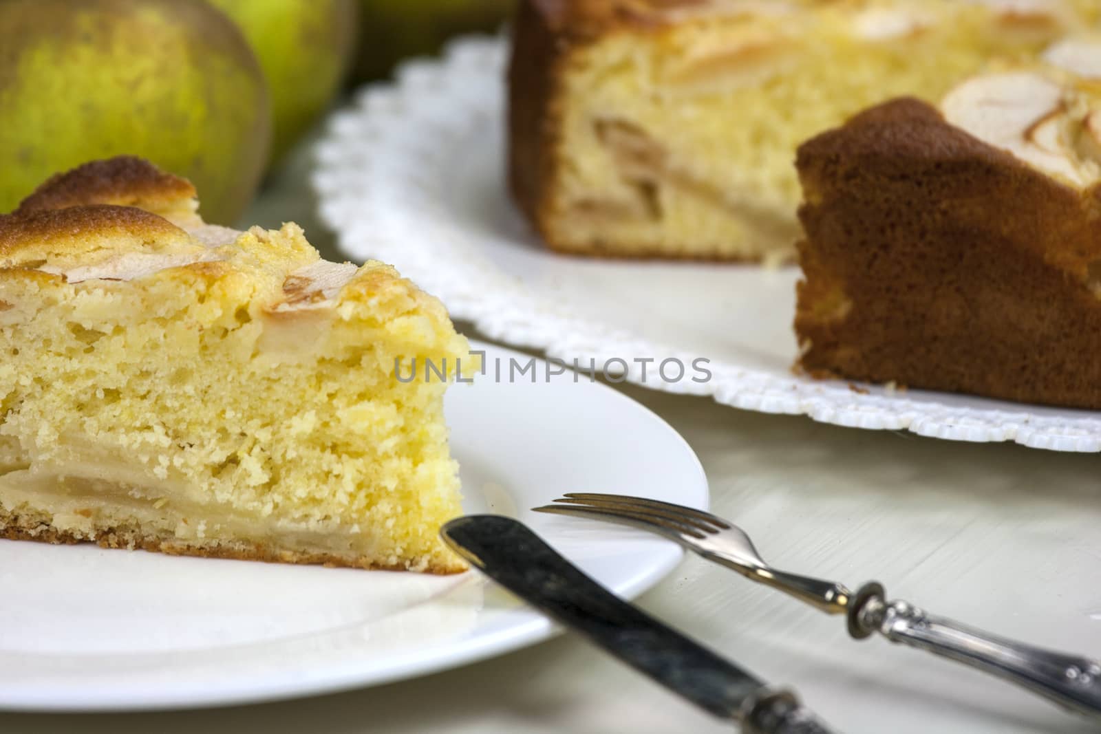 Homemade italian baked apple pie over a white table