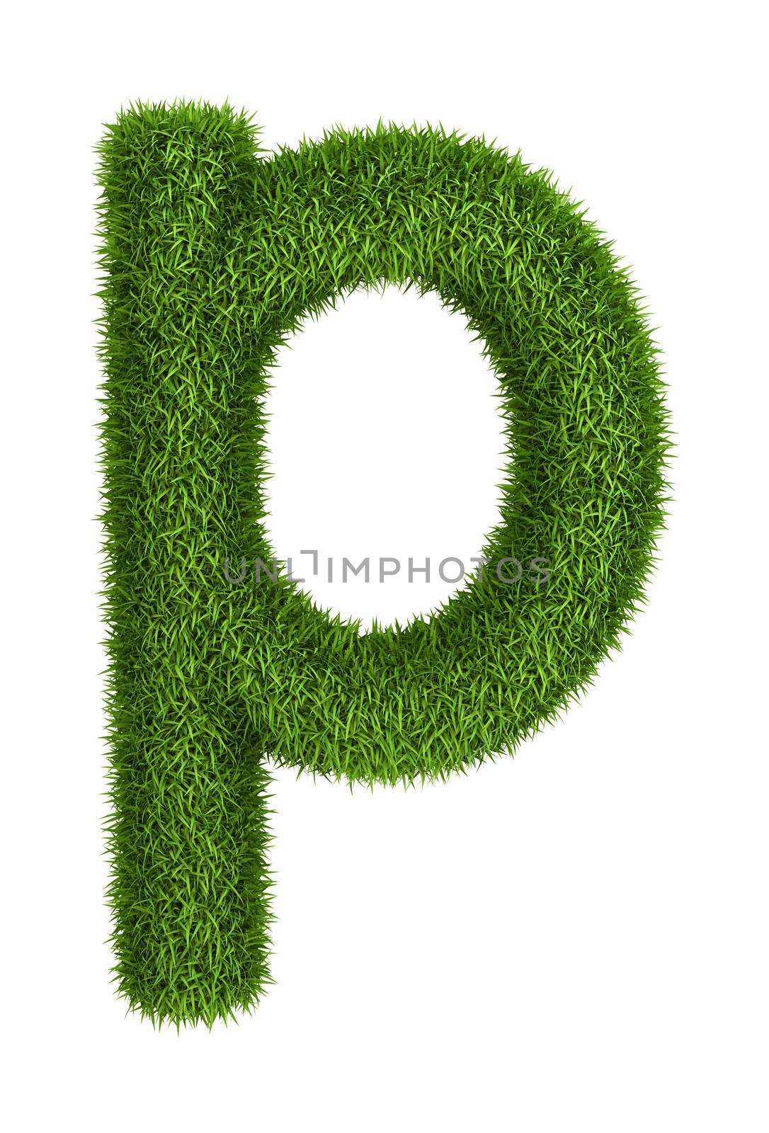 Letter p lowercase photo realistic grass ecology theme on white