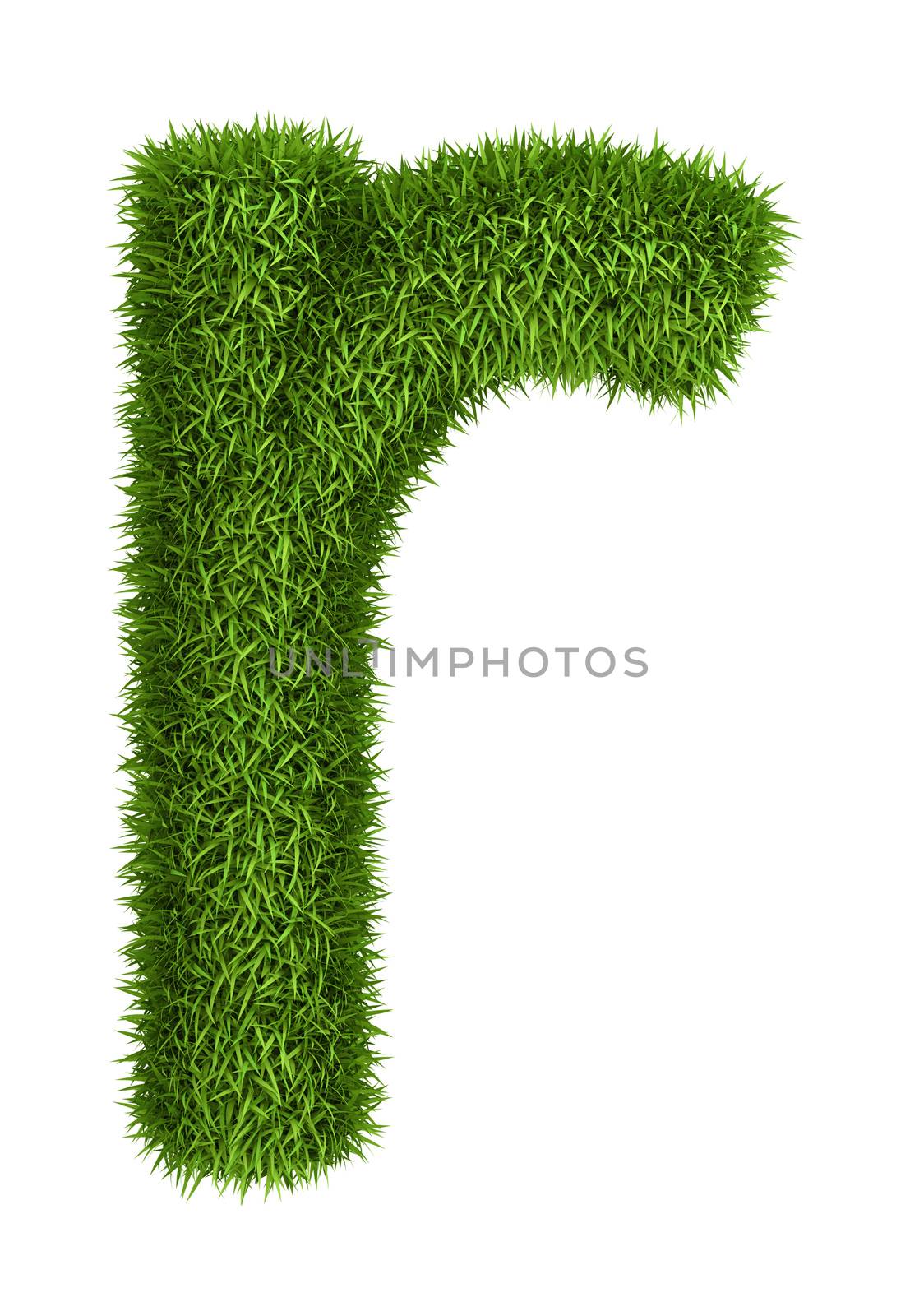 Letter r lowercase photo realistic grass ecology theme on white