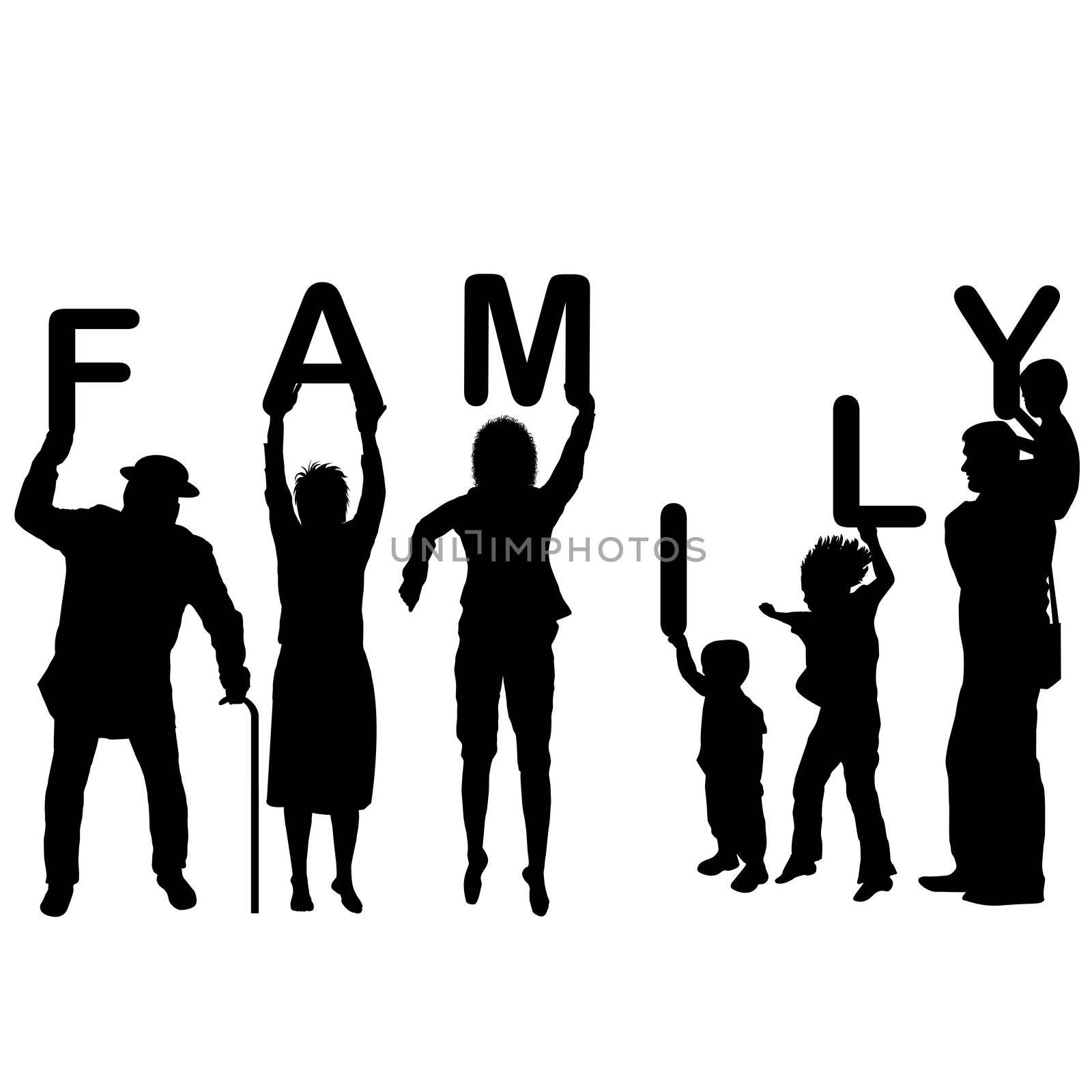Family concept with children and parents holding letters of the by hibrida13