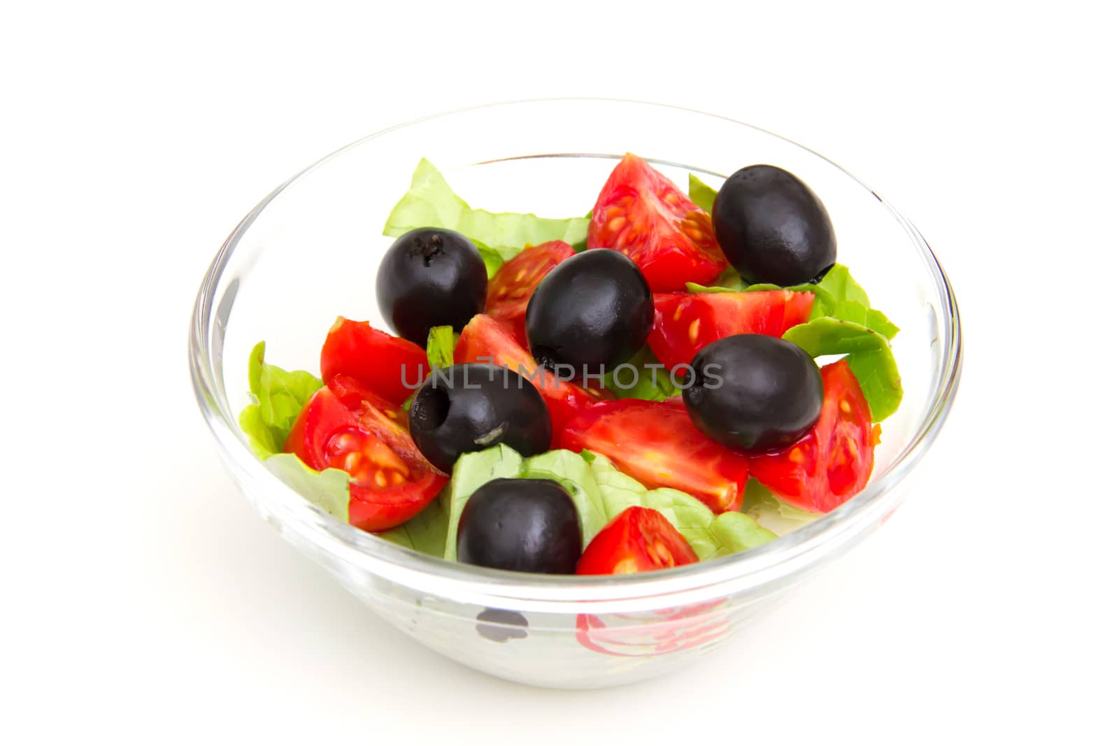 Fresh salad on bowl on white background