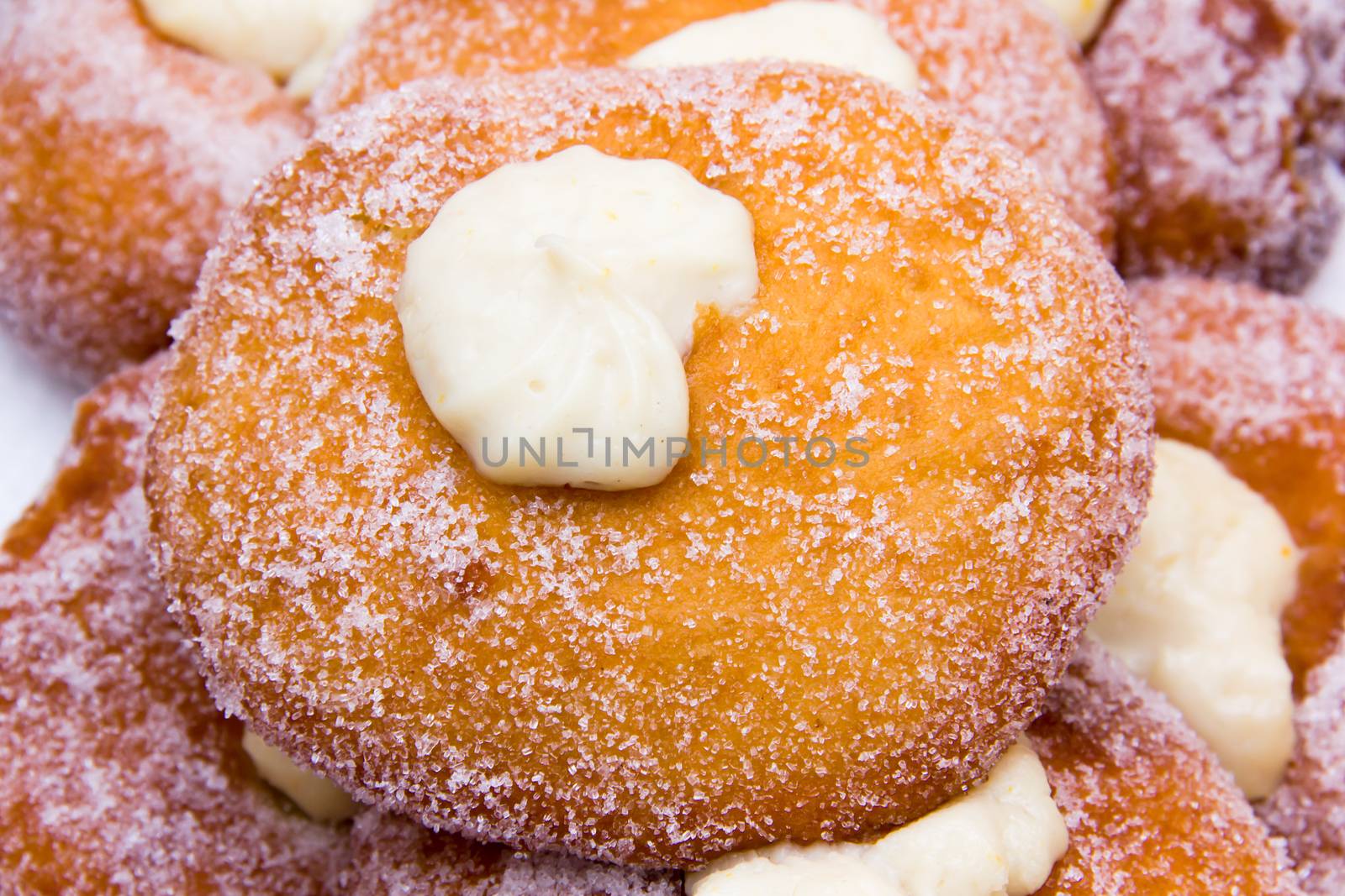 Donuts with sugar seen up close