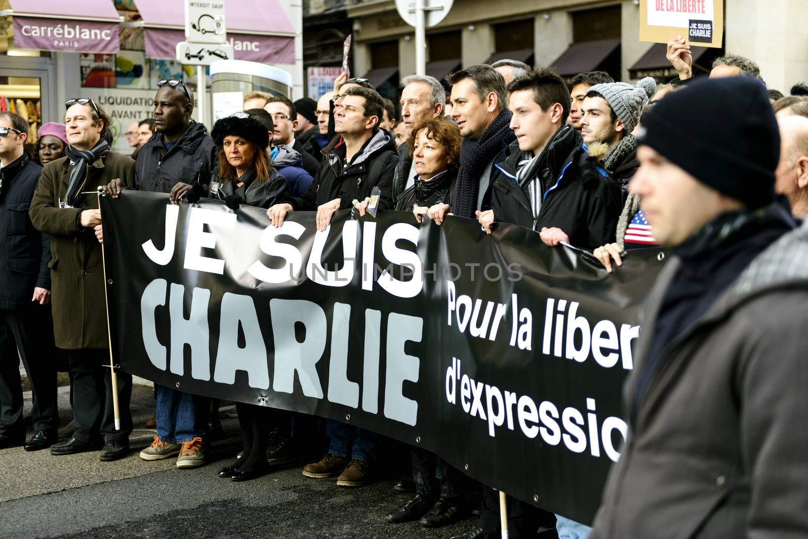 LYON, FRANCE - 11 JANUARY 2015: Anti terrorism protest  by ventdusud