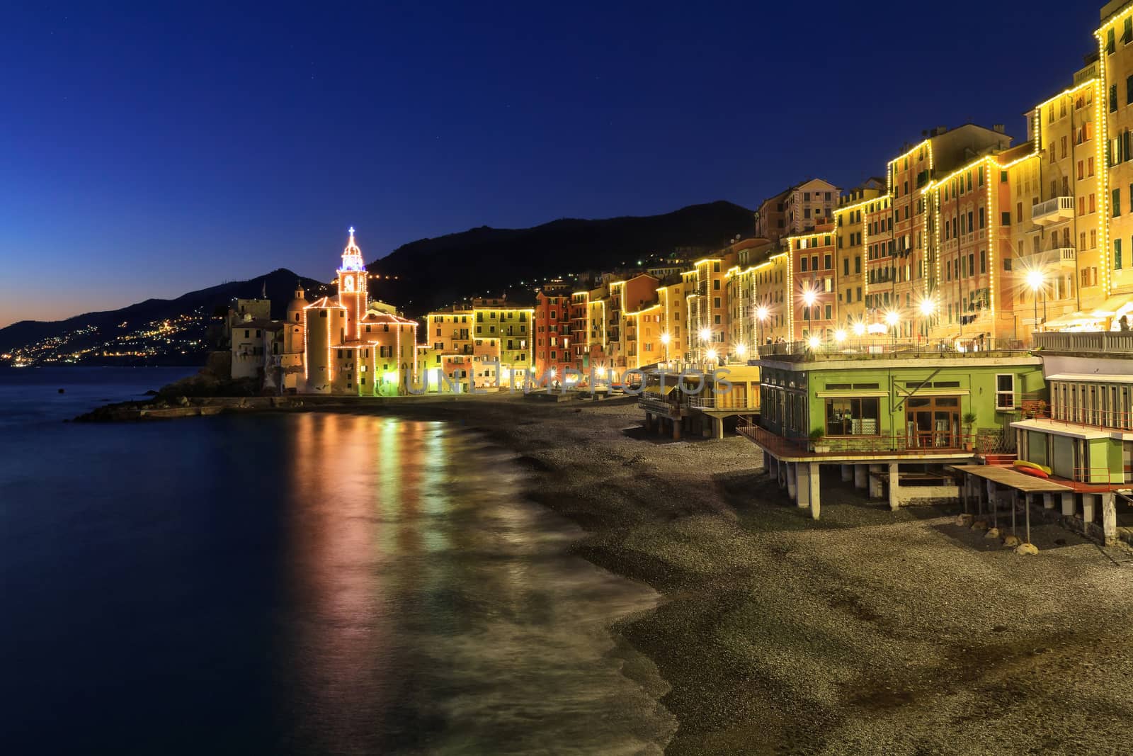 night scene in Camogli, famous small town in Liguria, Italy