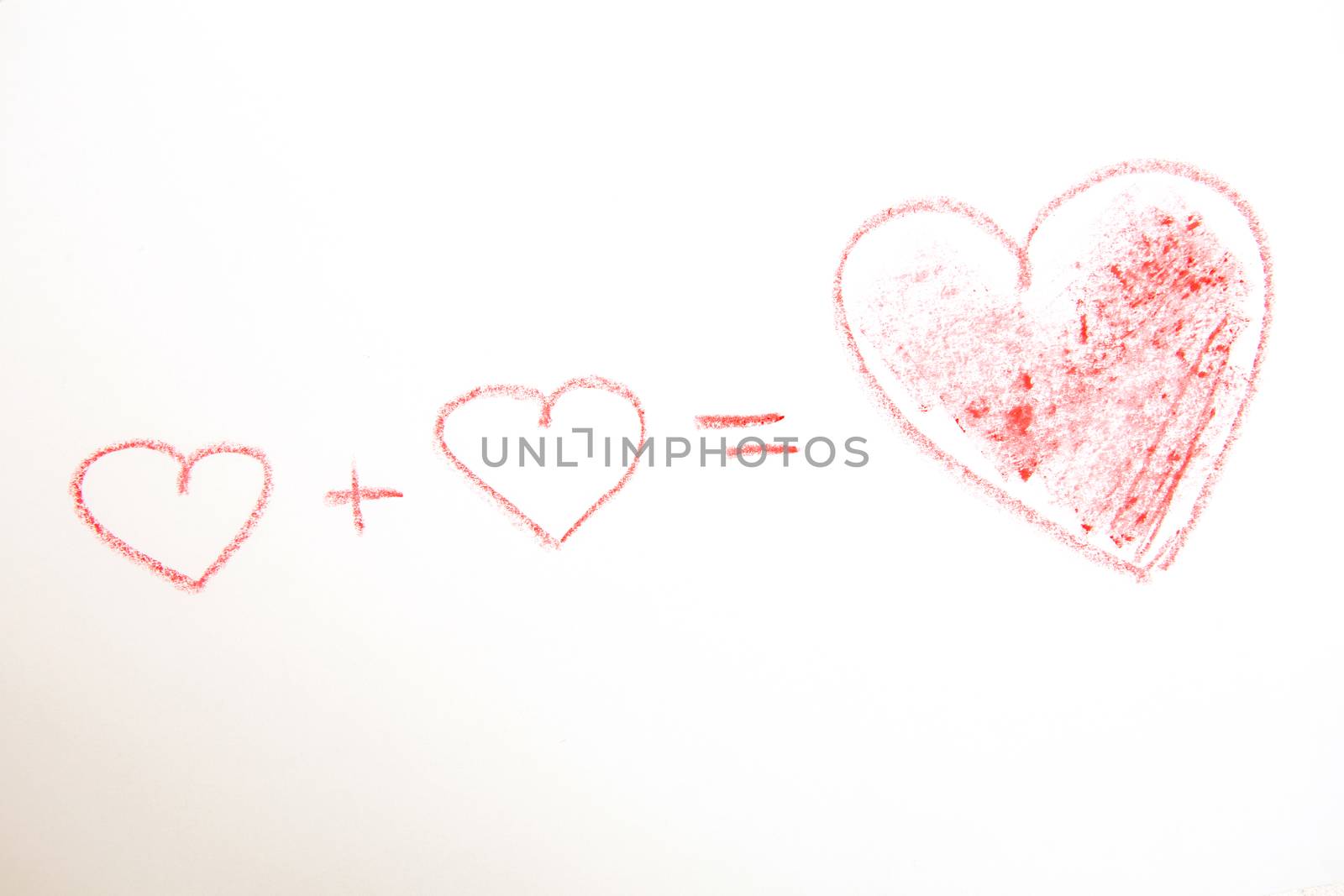Hearts on white. Handwritten love formula. Creative card