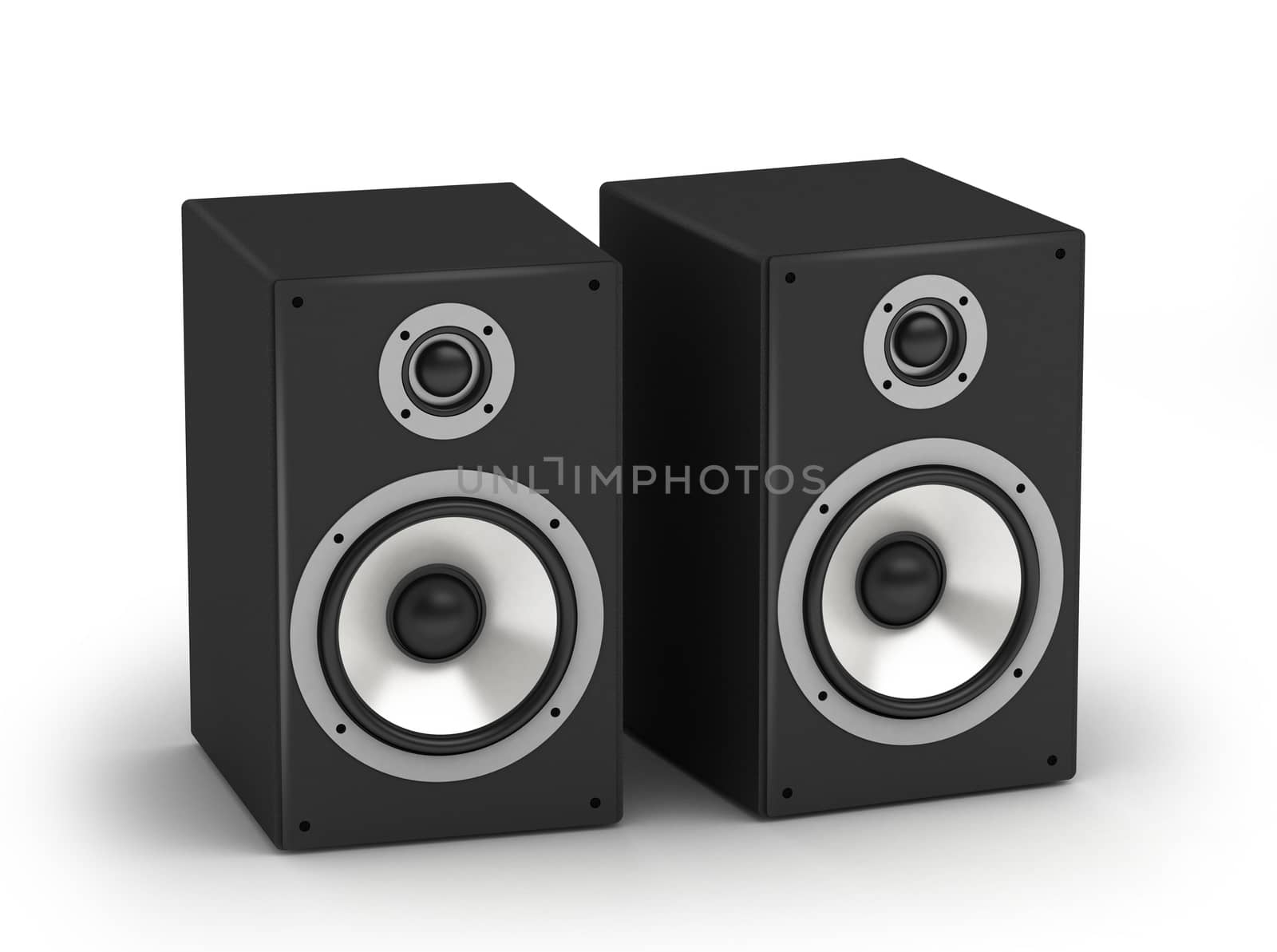 Set of speakers stereo hi-fi audio system on white background