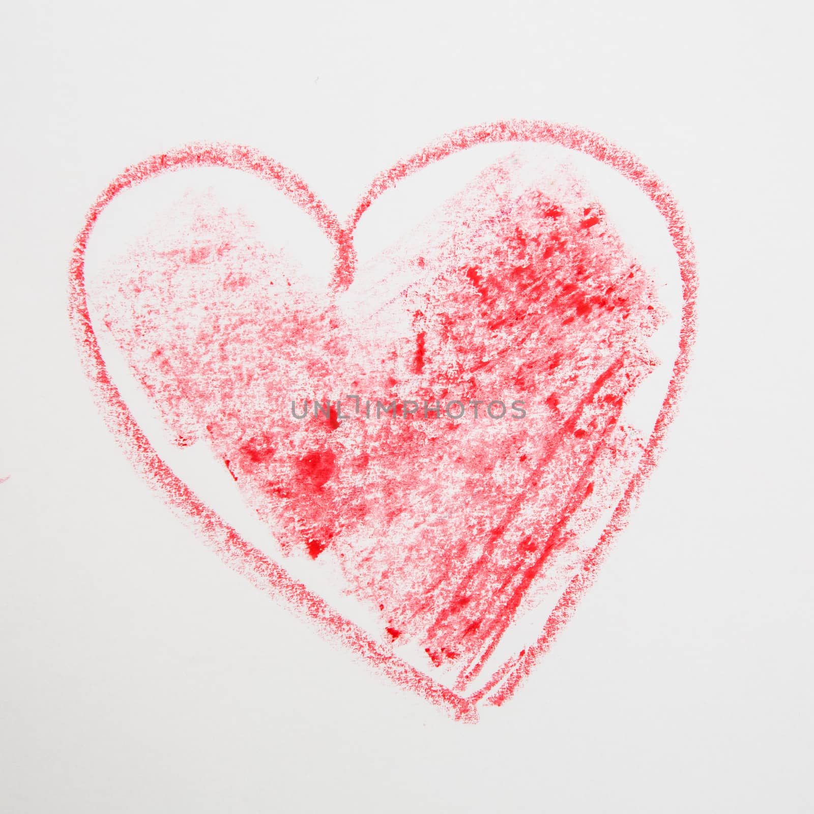 red big heart shape. pencil drawing. Creative card