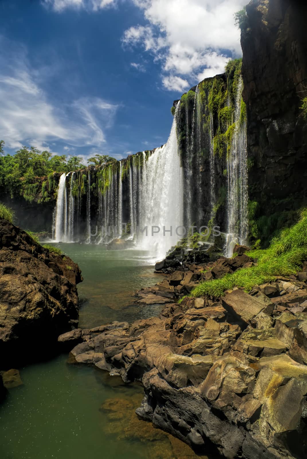 Scenic view of Iguazu waterfalls in Argentina              