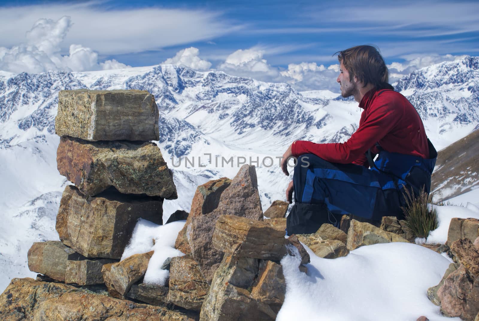Young hiker admiring view in south american Andes in Peru, Ausangate