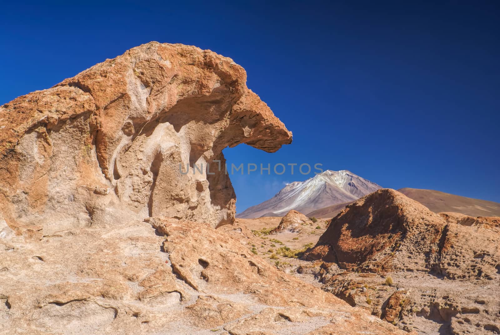 Unusual stone wave near salt planes Salar de Uyuni in bolivian desert
