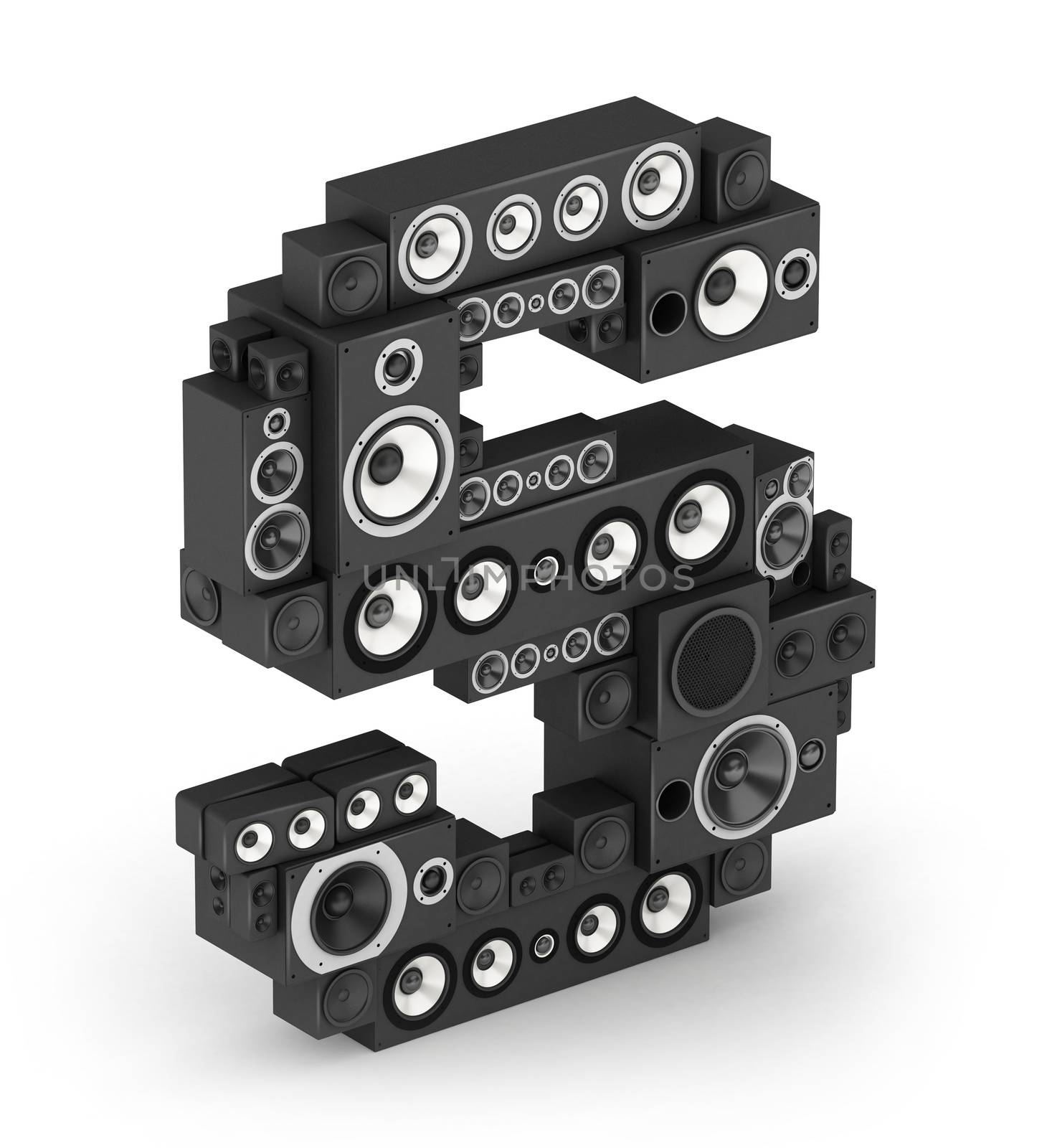 Letter S from black hi-fi speakers sound systems  in isometry