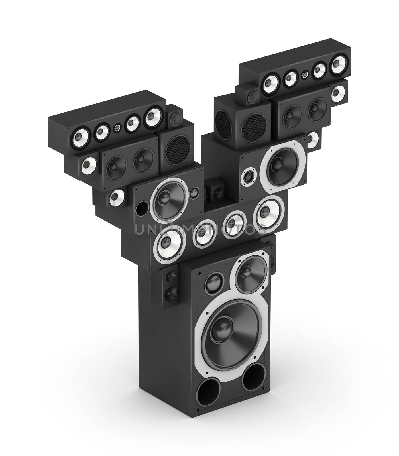 Letter Y from black hi-fi speakers sound systems  in isometry