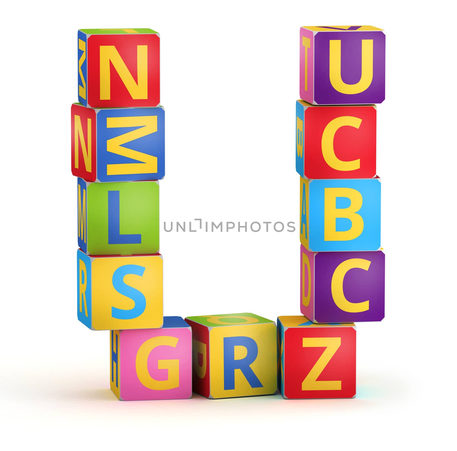 Letter U from ABC cubes for kid spell education