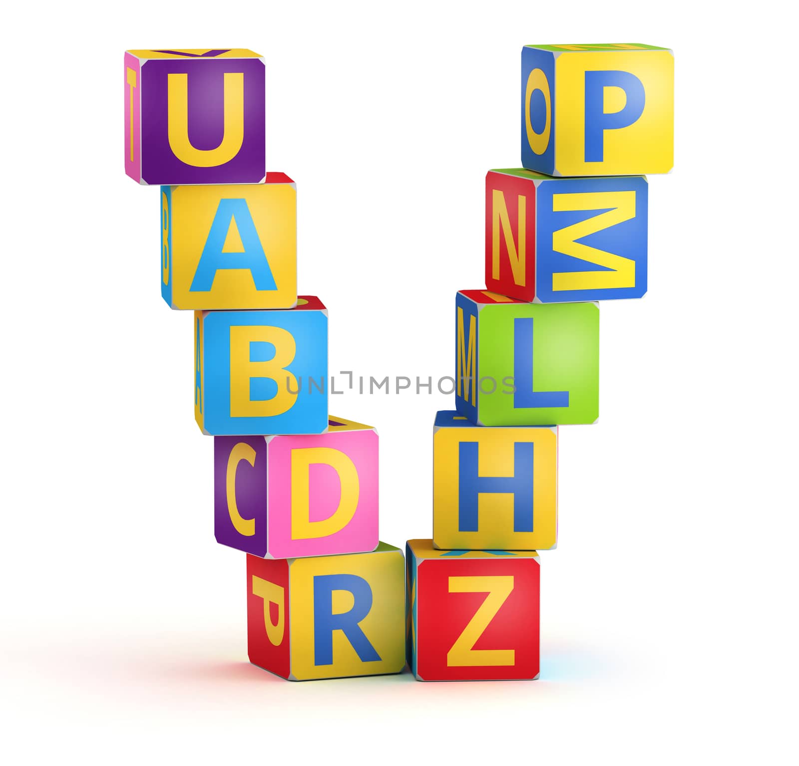 Letter V from ABC cubes for kid spell education