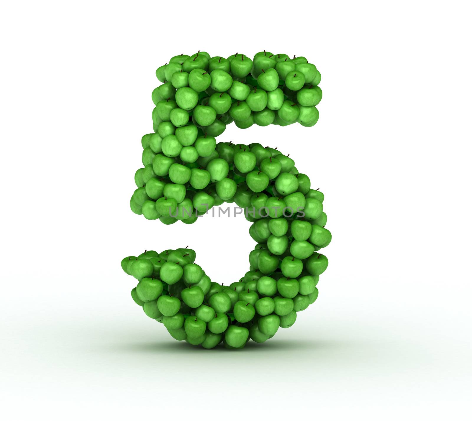 Number 5, from scattered green fresh apples