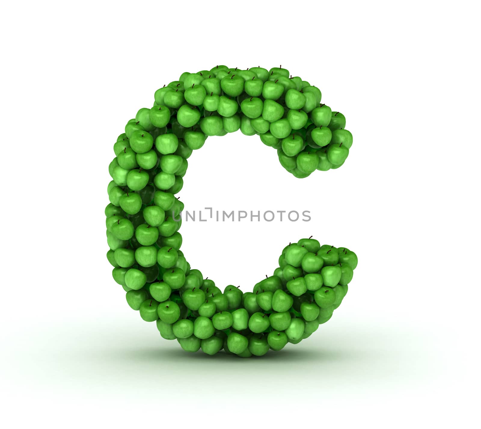 Letter C, from scattered green fresh apples