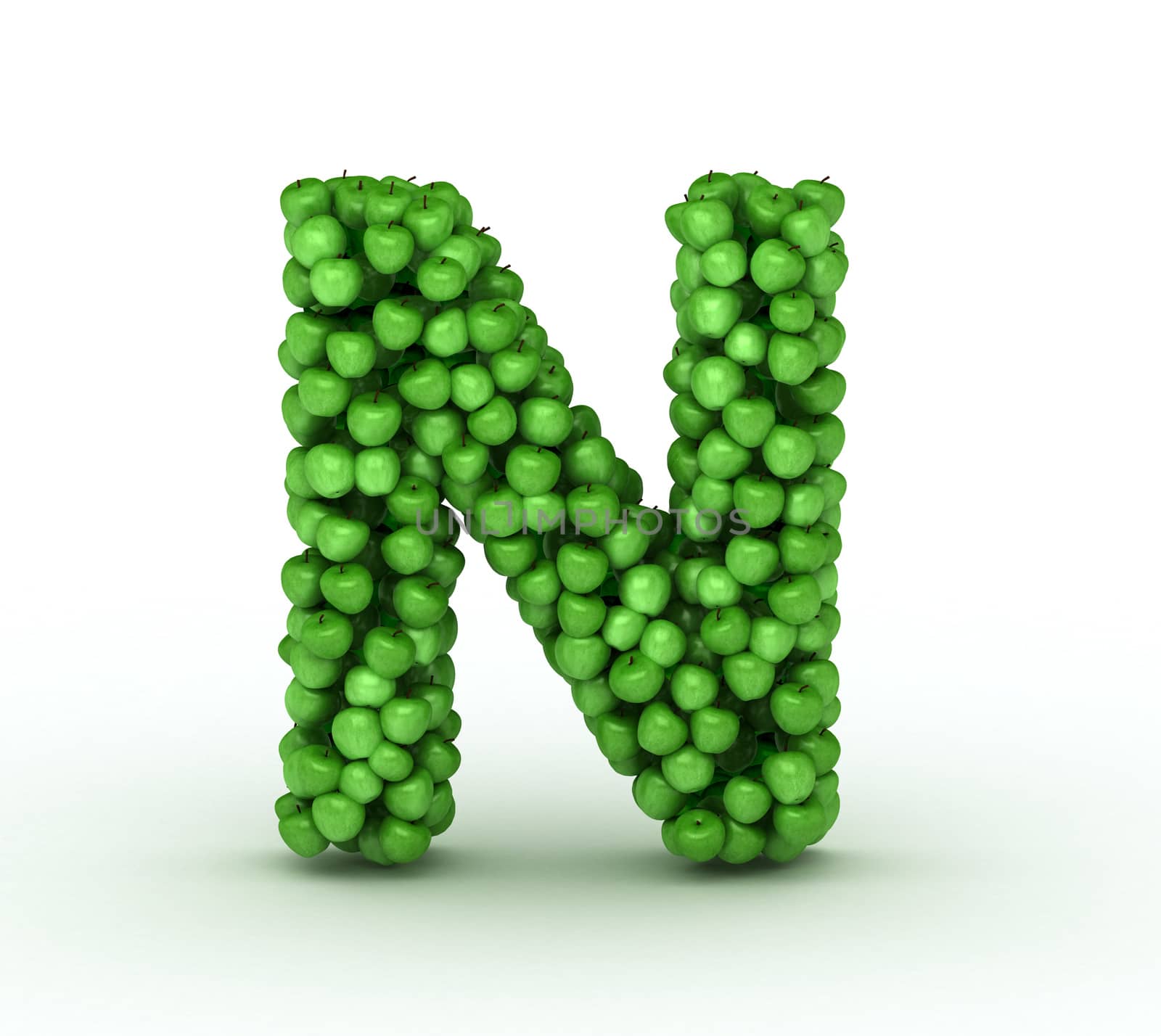 Letter n, from scattered green fresh apples