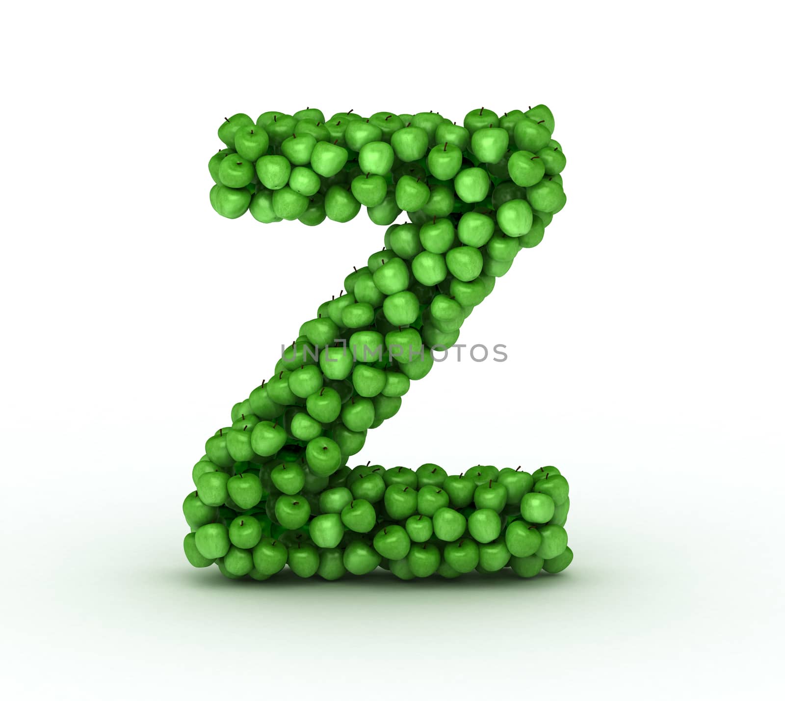 Letter z, from scattered green fresh apples