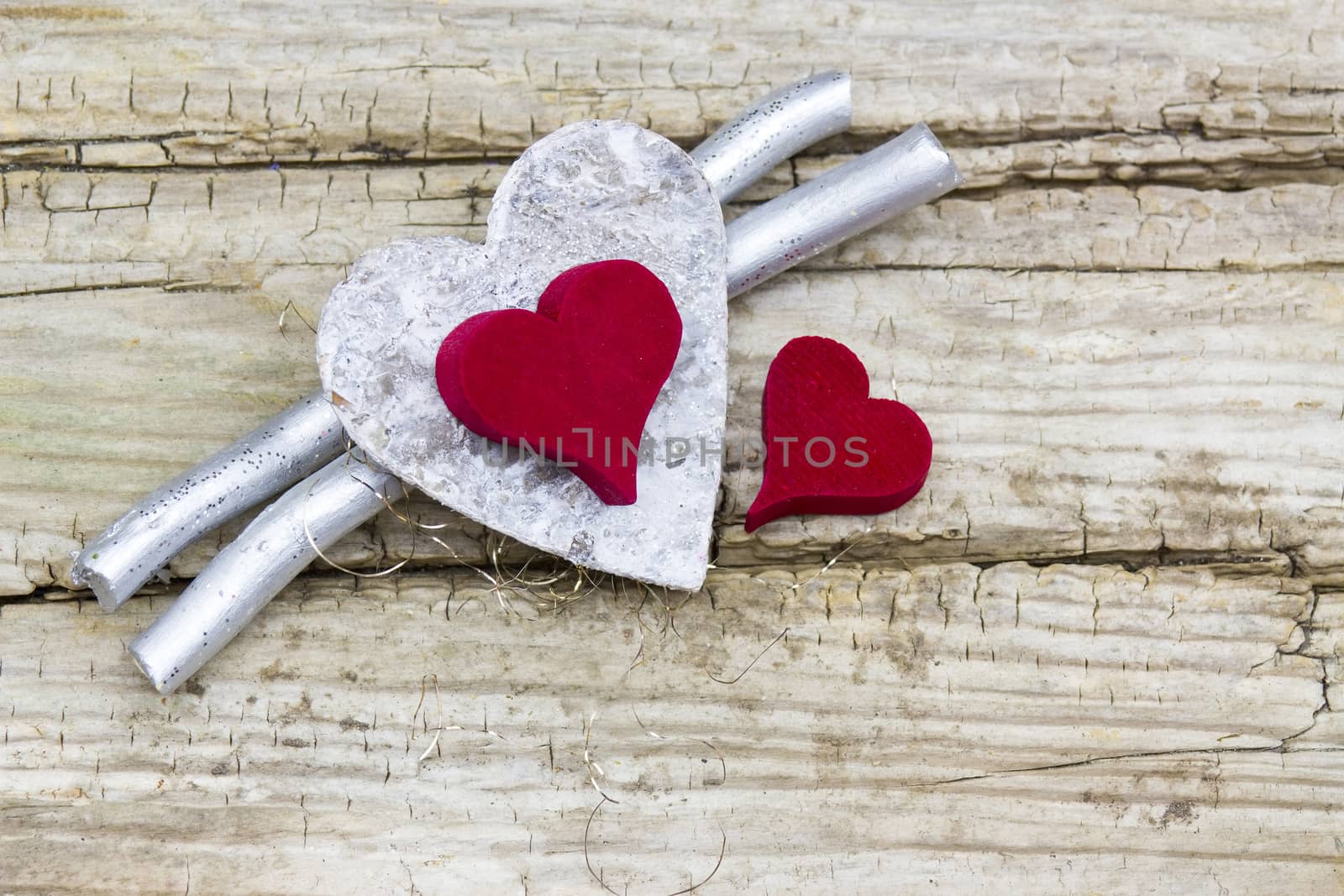 hearts on wooden background