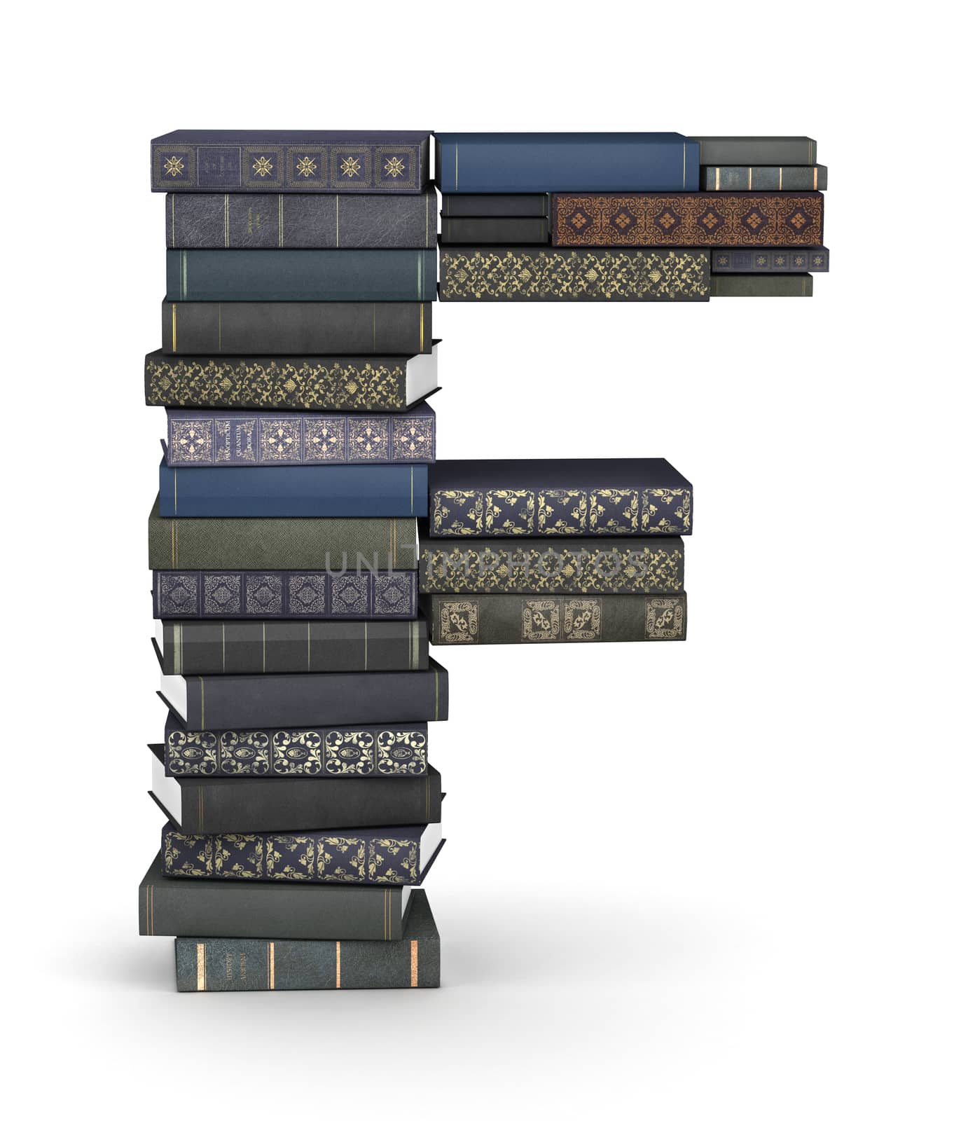 Letter F, stack of books by iunewind