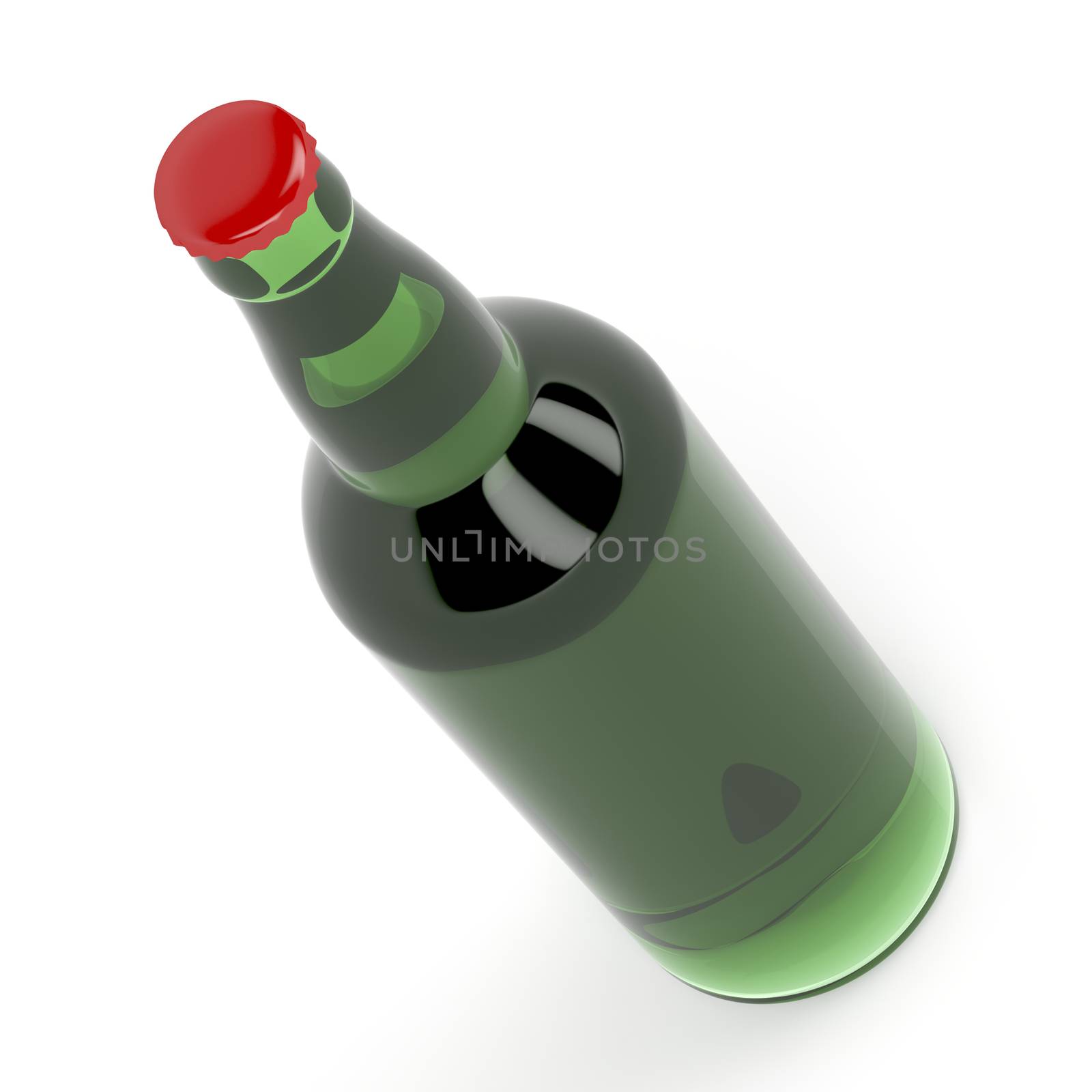 Green beer bottle on white background