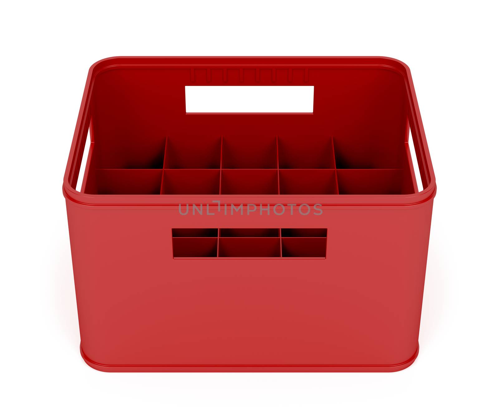 Red plastic crate on white background