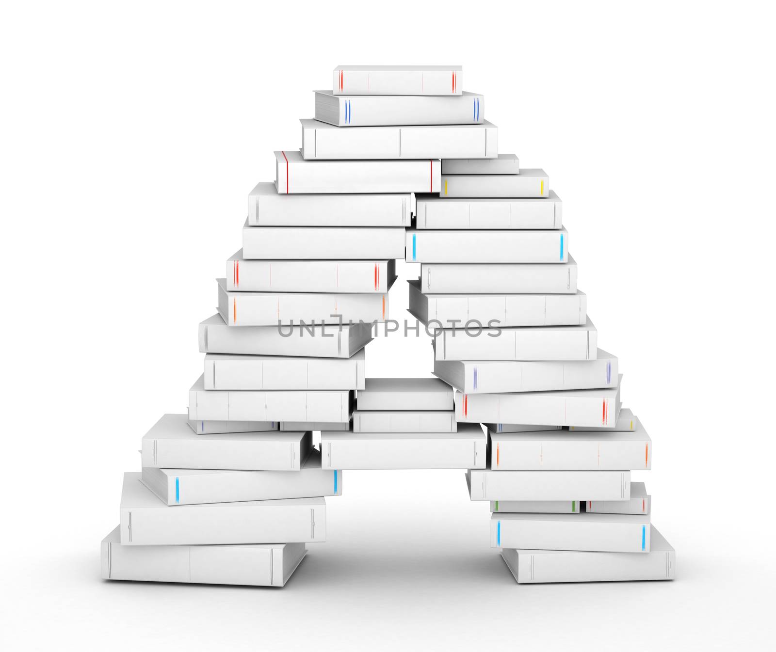 Letter A, stacked from many blank title books in column