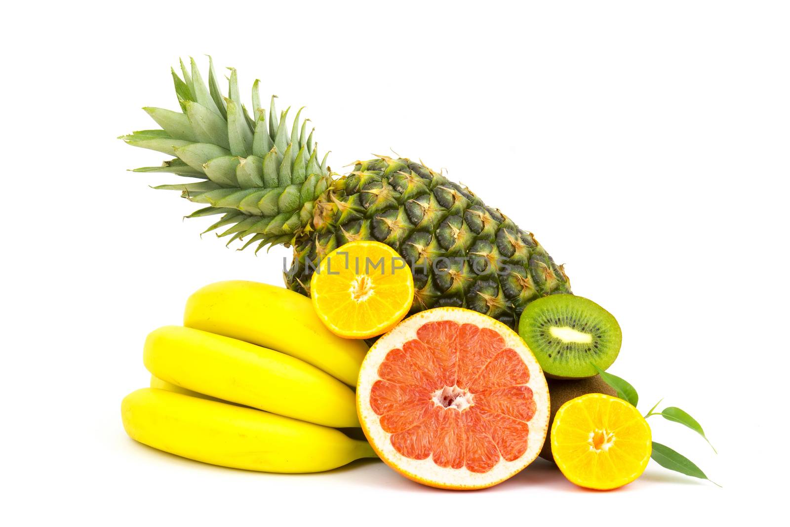 fresh fruits on white background