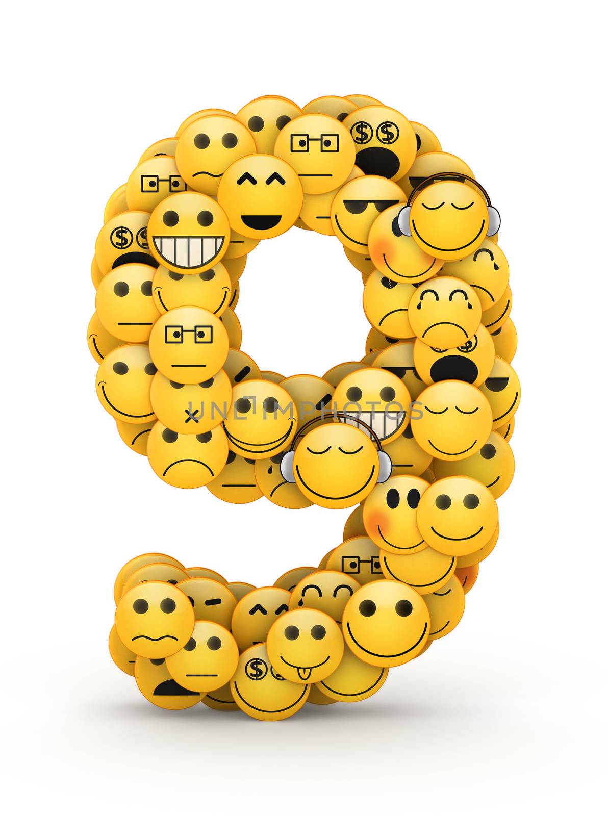 Number 9 compiled from Emoticons smiles with different emotions