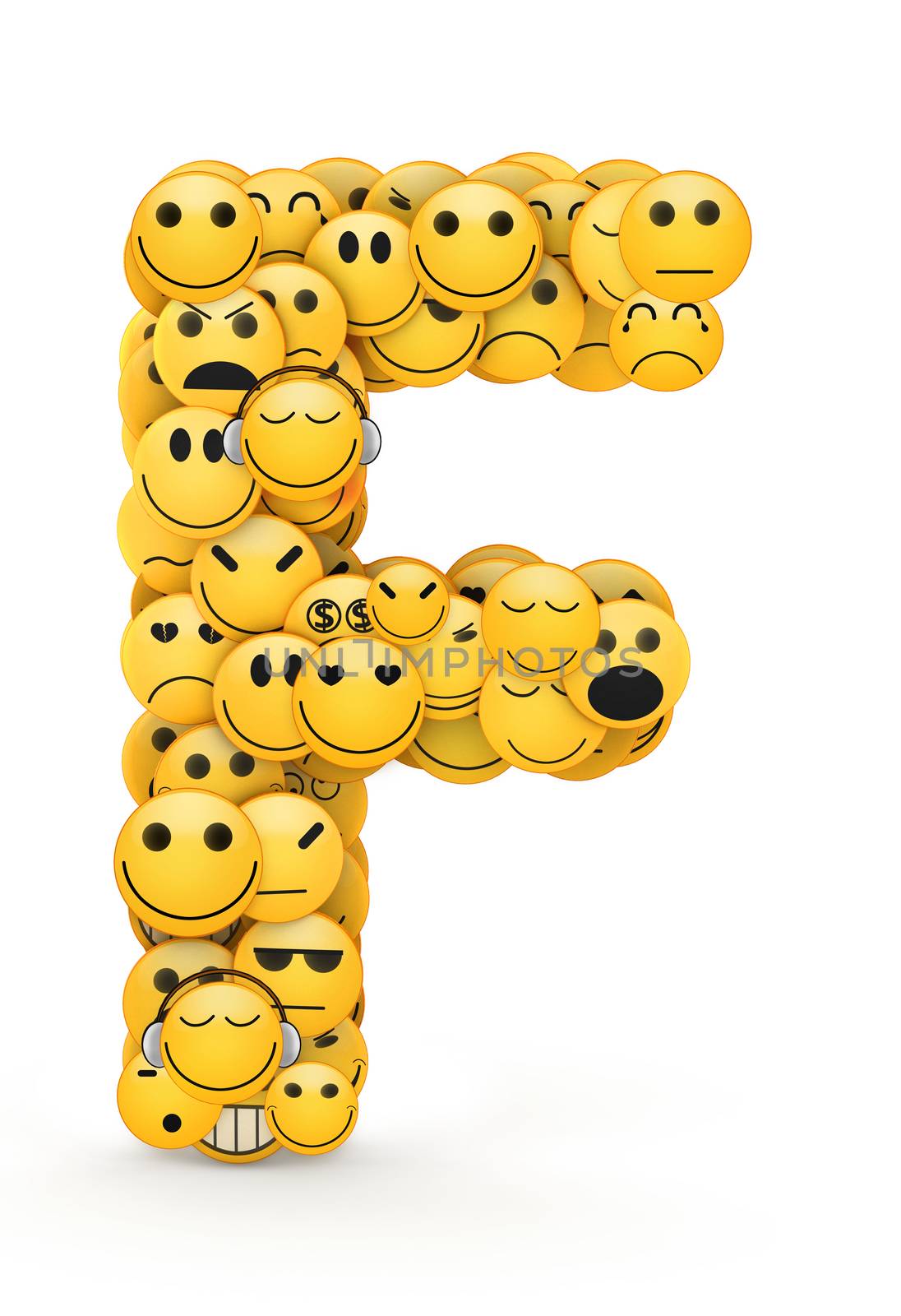 Letter F compiled from Emoticons smiles with different emotions