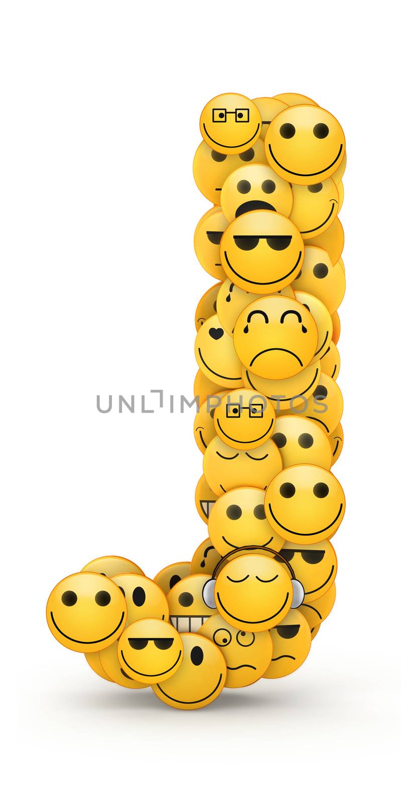 Letter J compiled from Emoticons smiles with different emotions