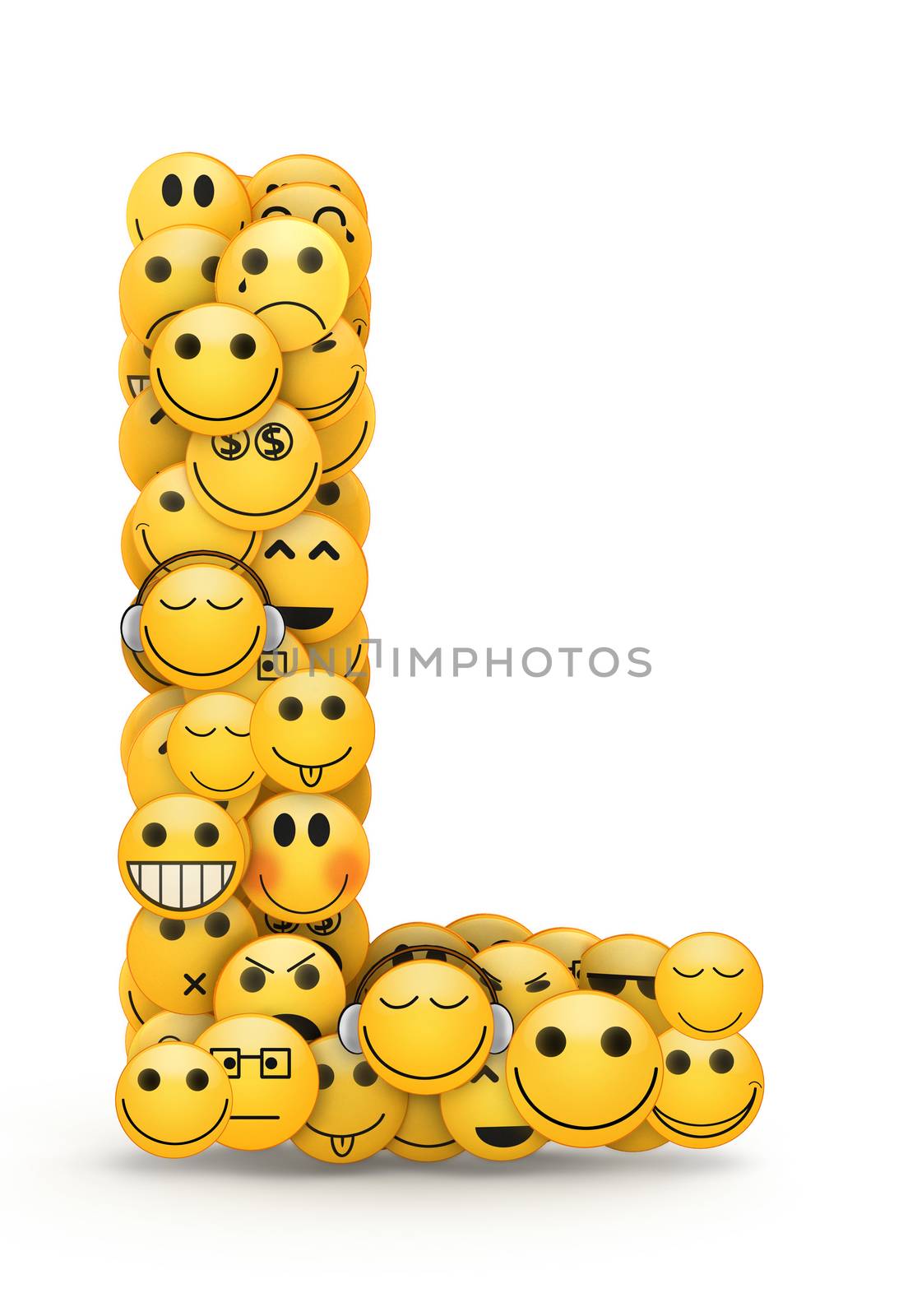 Letter L compiled from Emoticons smiles with different emotions