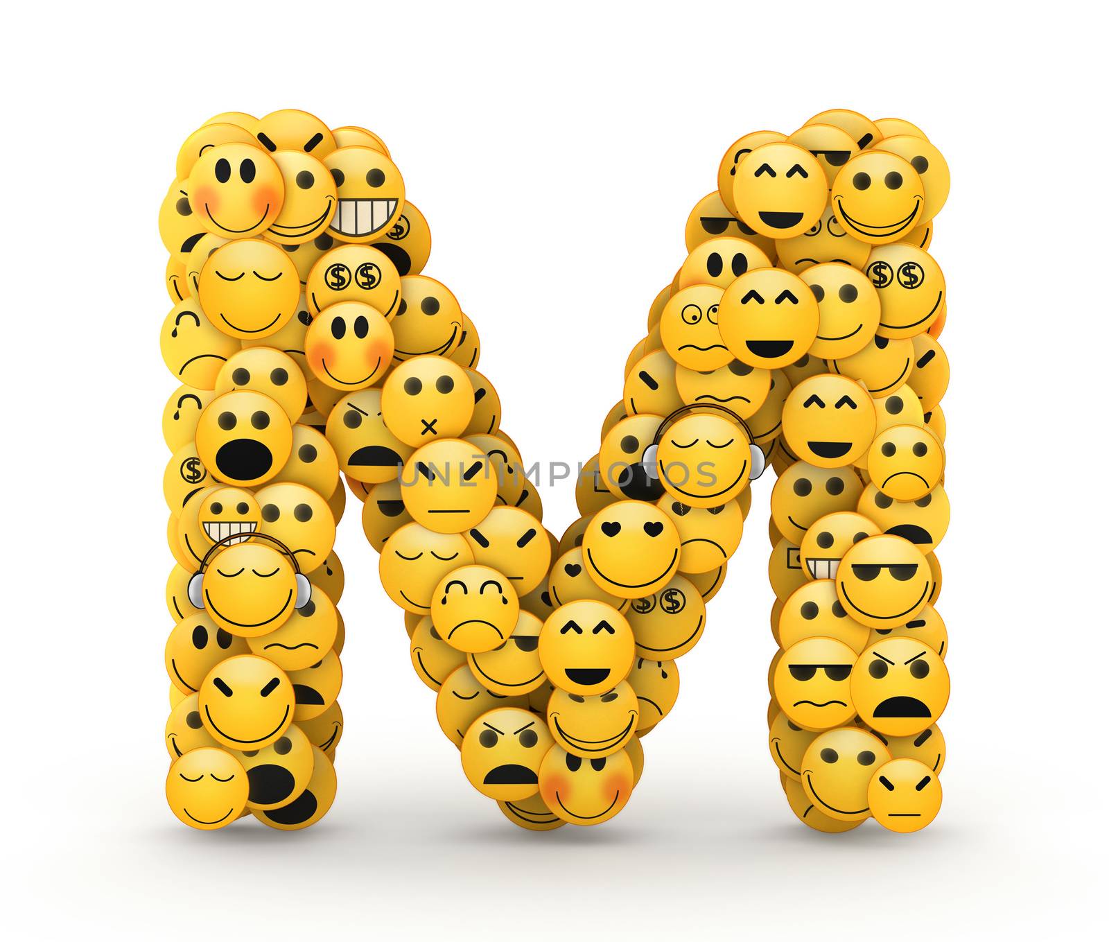 Letter M compiled from Emoticons smiles with different emotions