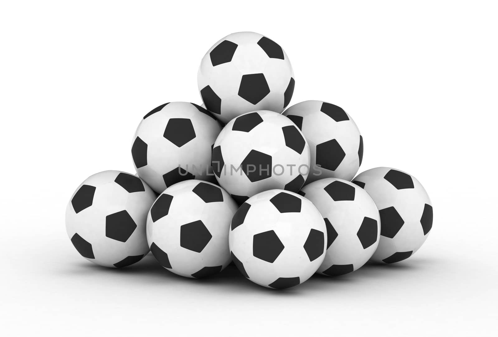 Stack of piled up football soccer balls by iunewind