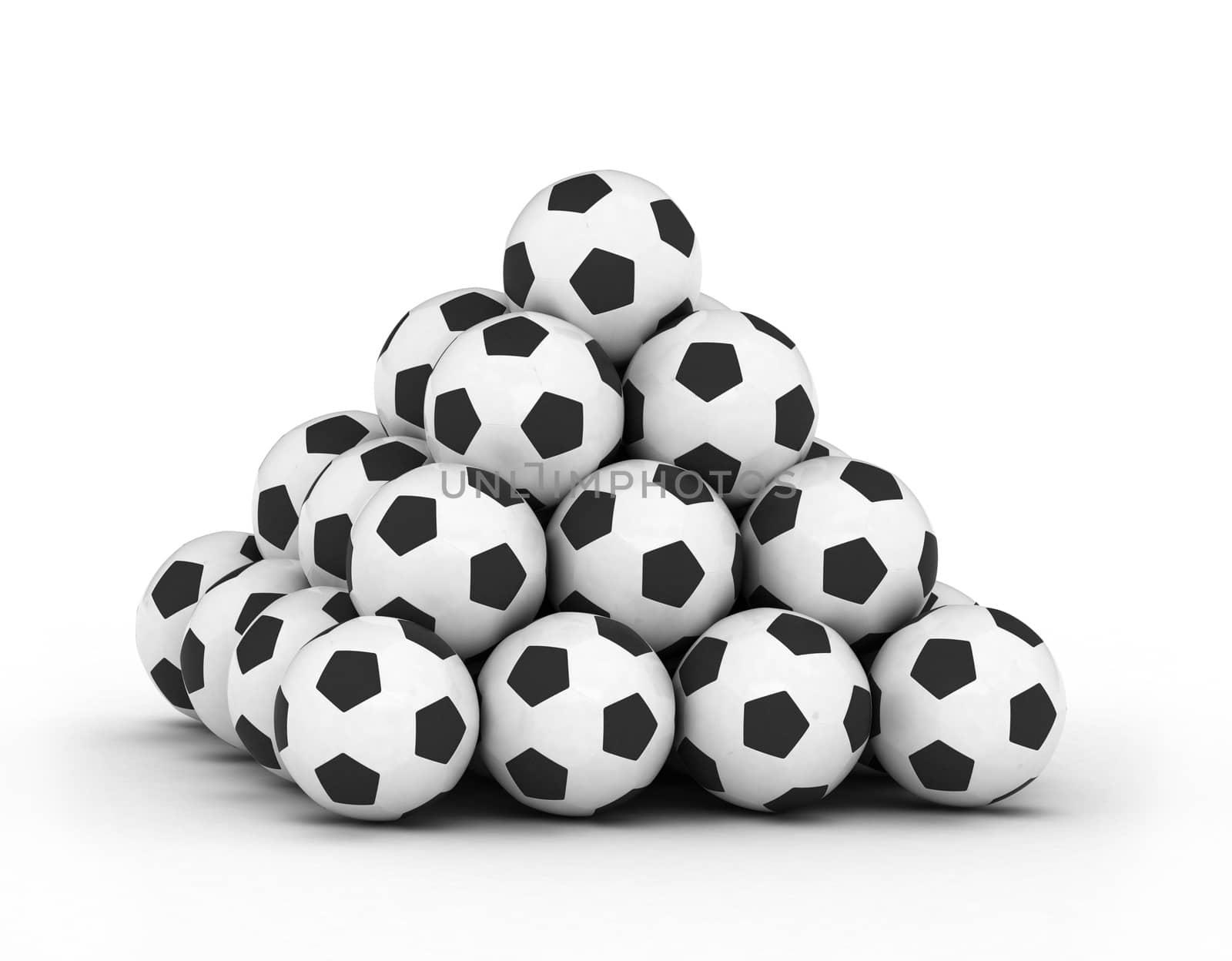 Stack of piled up football soccer balls by iunewind