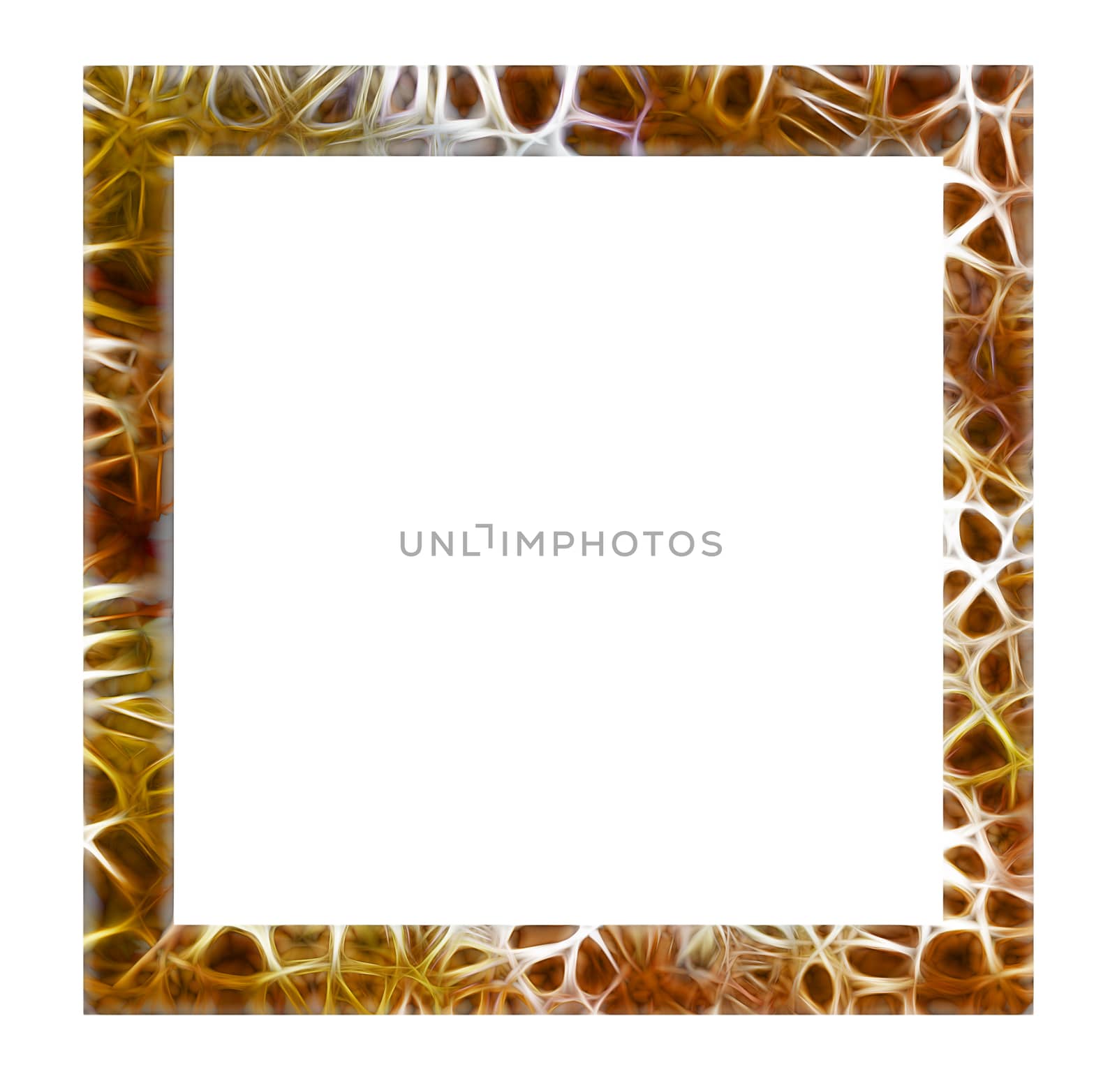 Square frame with radiant amber tone texture isolated on a white background