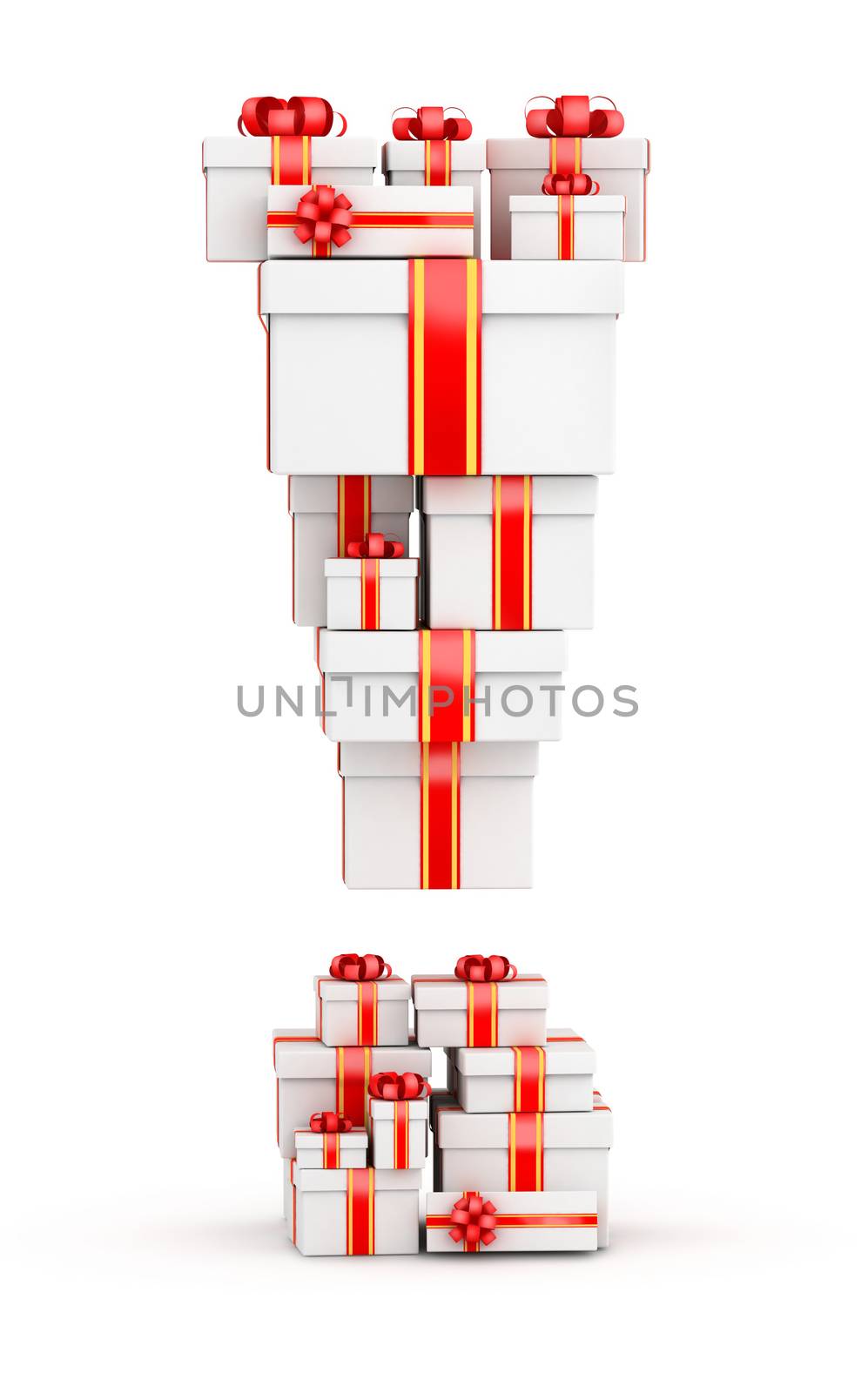 Exclamation  from boxes of gifts decorated with red ribbons by iunewind