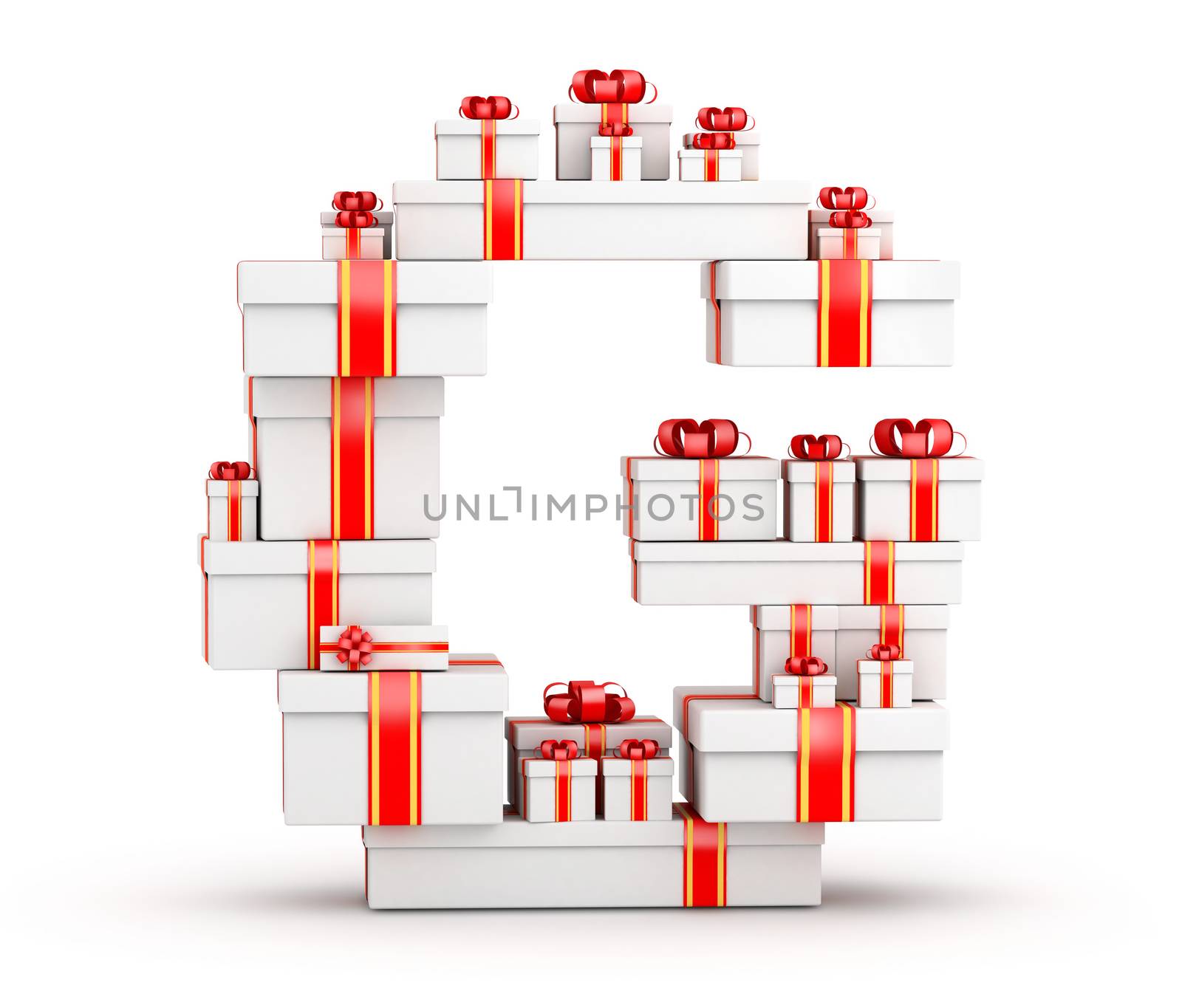 Letter G from boxes of gifts decorated with red ribbons by iunewind