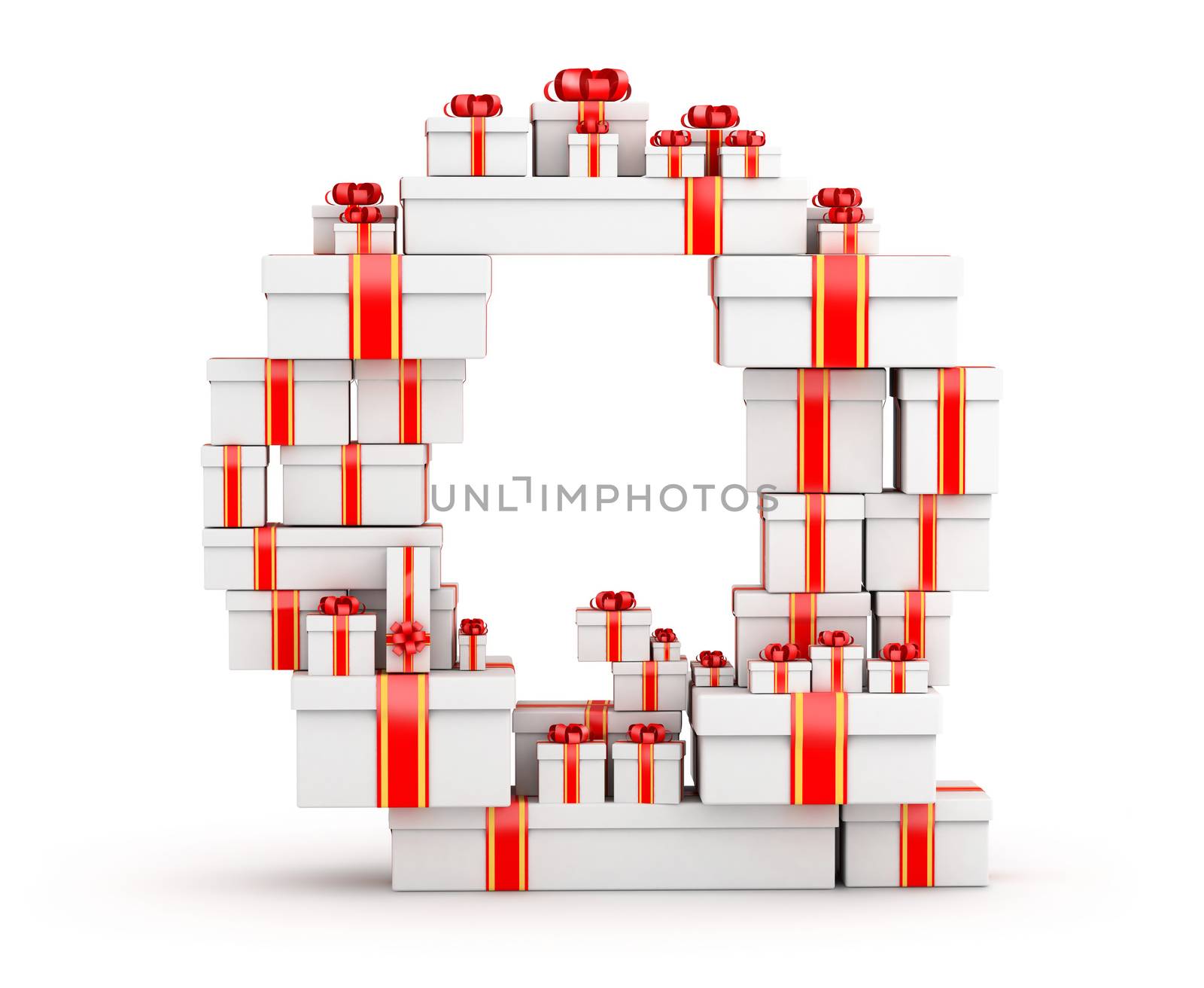 Letter Q from boxes of gifts decorated with red ribbons by iunewind