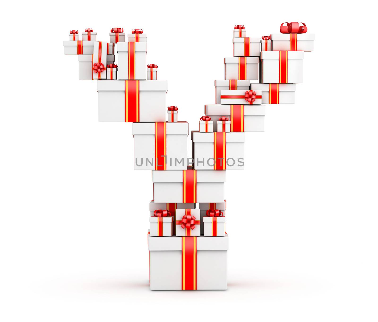 Letter Y from boxes of gifts decorated with red ribbons by iunewind