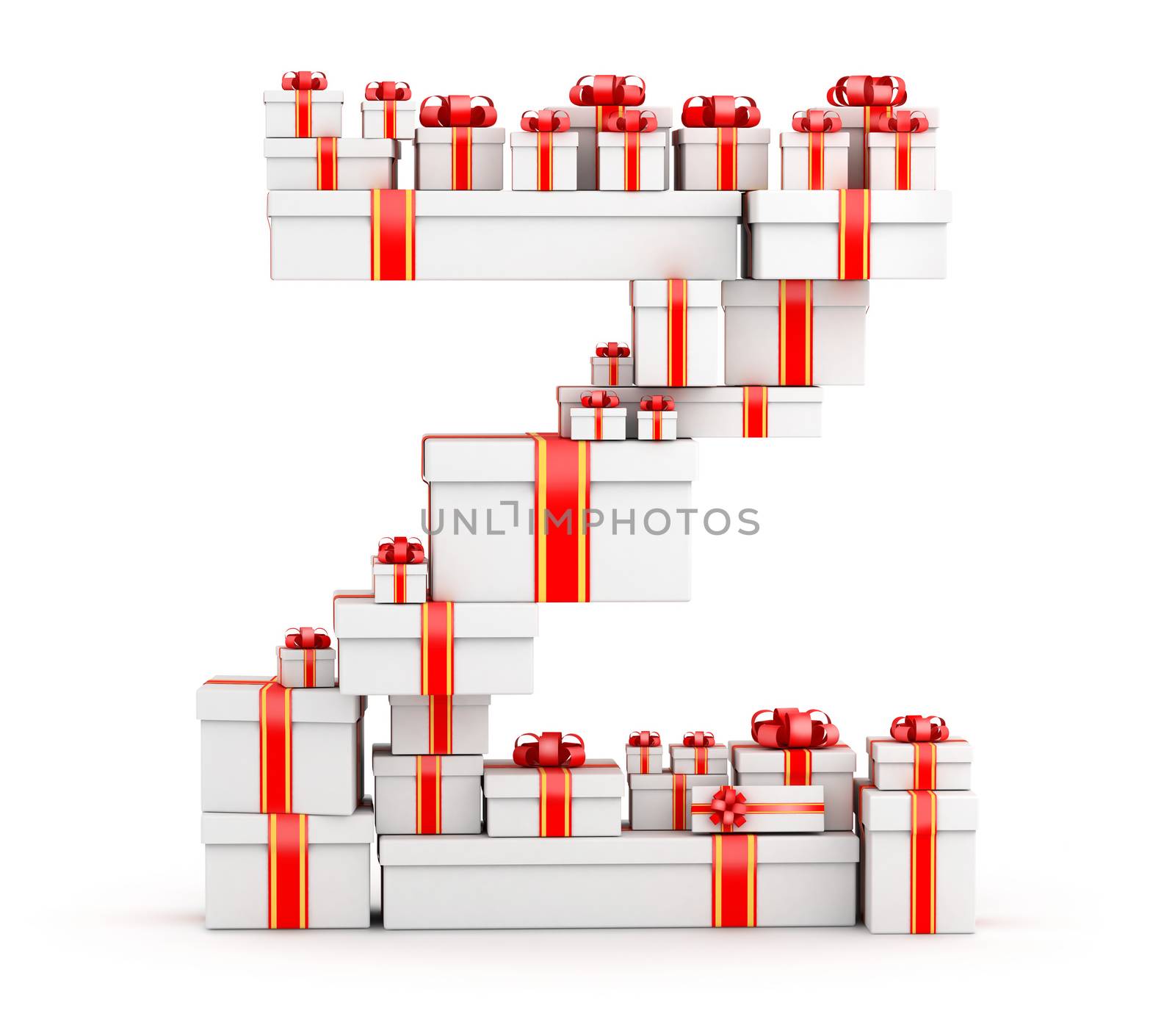 Letter Z from boxes of gifts decorated with red ribbons by iunewind