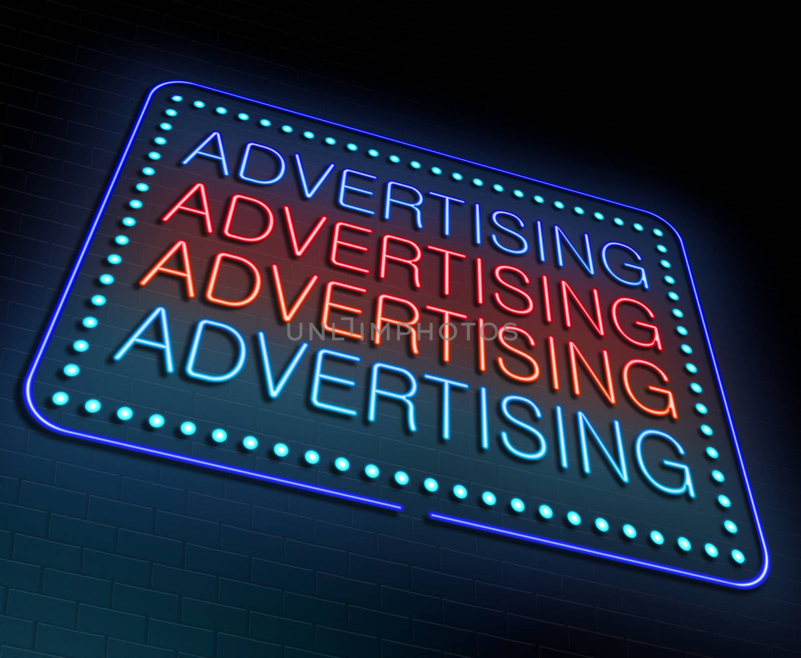 Illustration depicting an illuminated neon sign with an advertising concept.