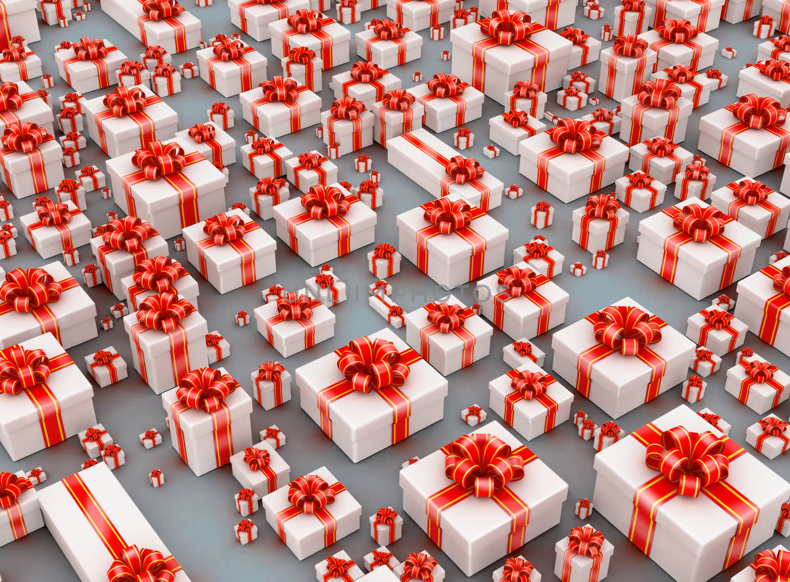 Hundreds gift boxes on gray background