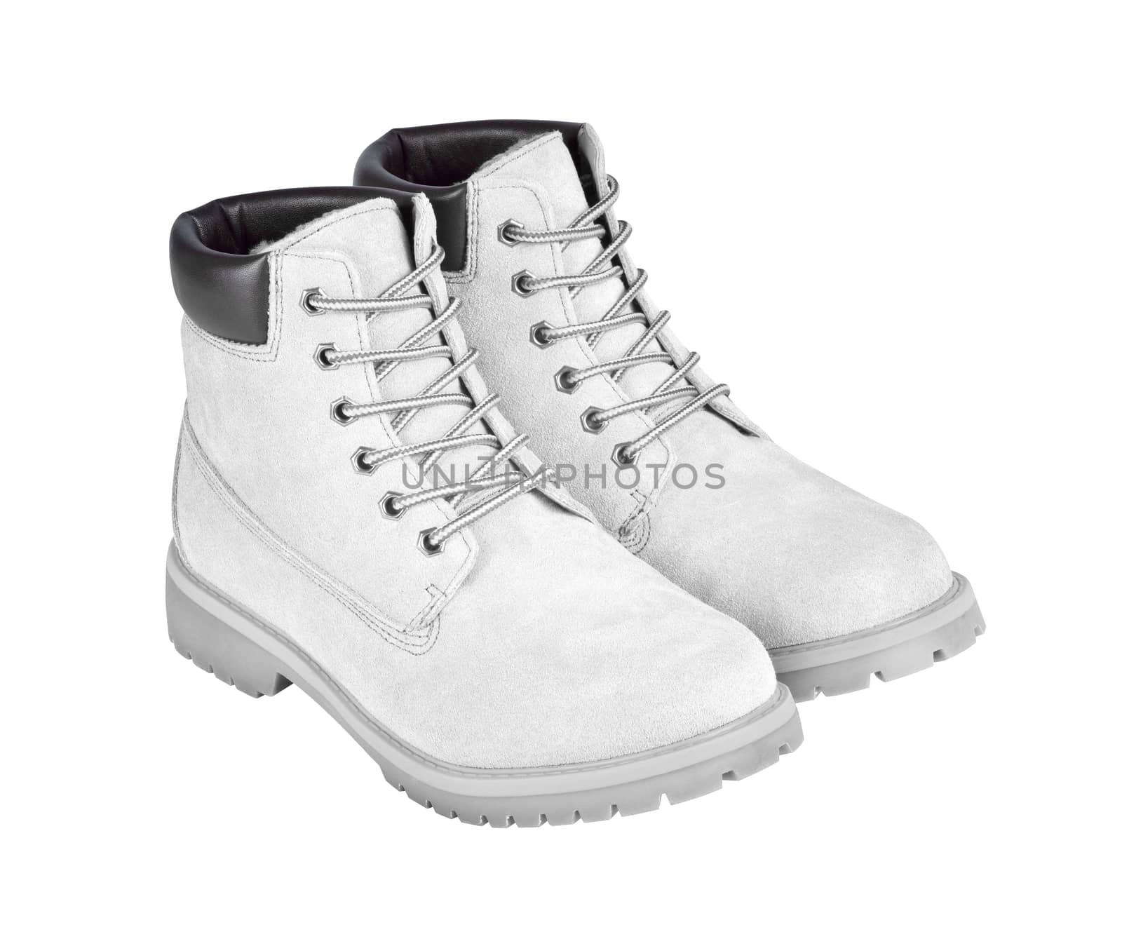 White leather boots isolated on white background w/ clipping path