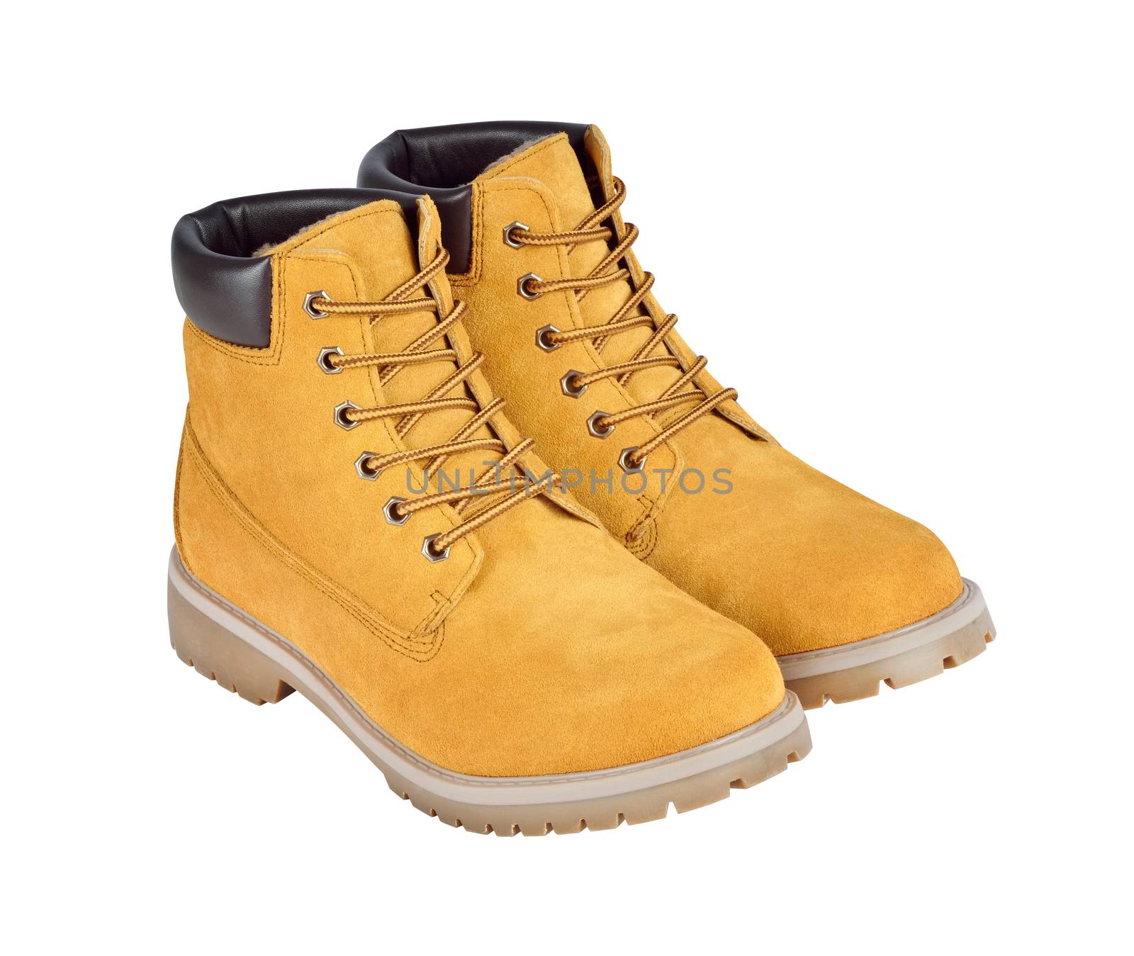 Yellow leather boots isolated on white background w/ clipping path
