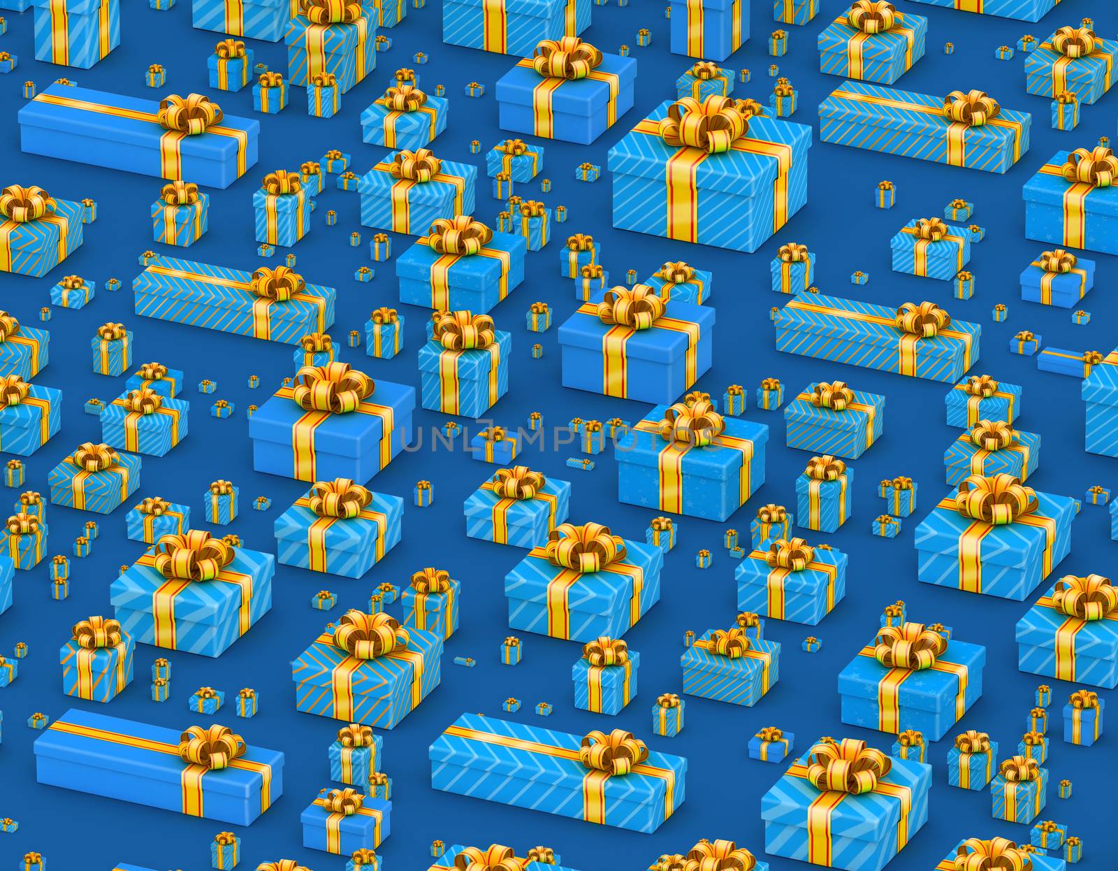 Lots of  gift boxes lay on blue background