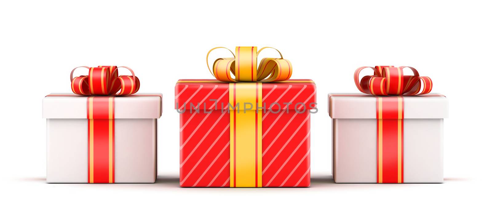 Three gifts - white and red with ribbons selection concept
