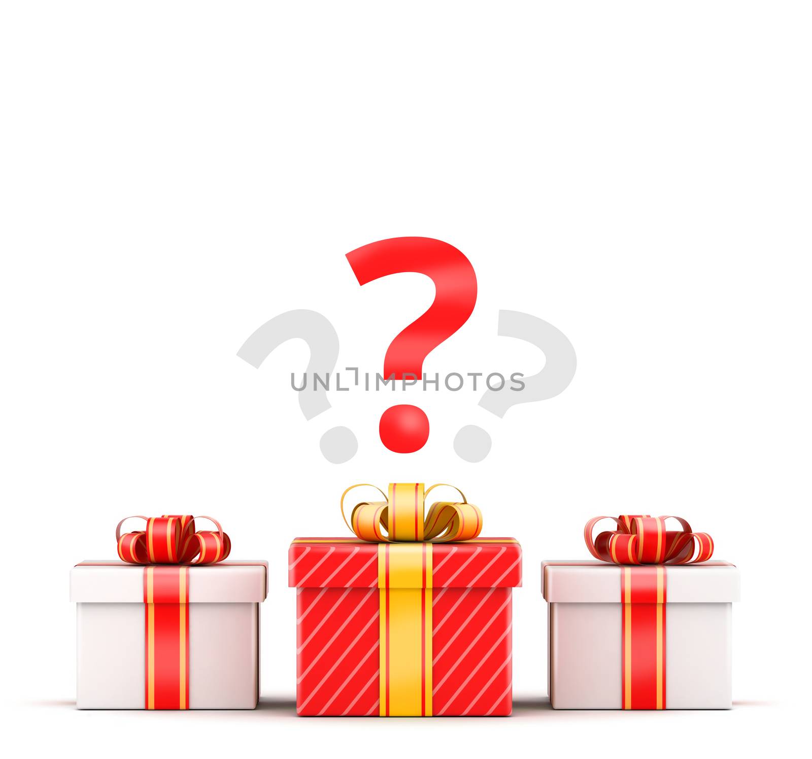 Three gifts - white and red with question selection concept