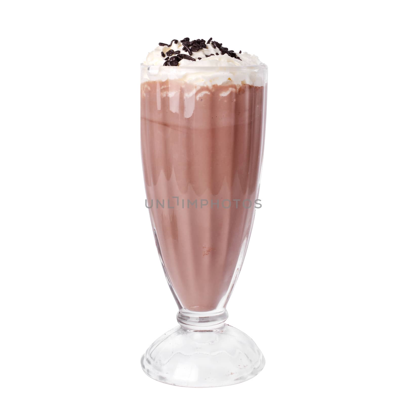 Delicious chocolate milkshake on a white background